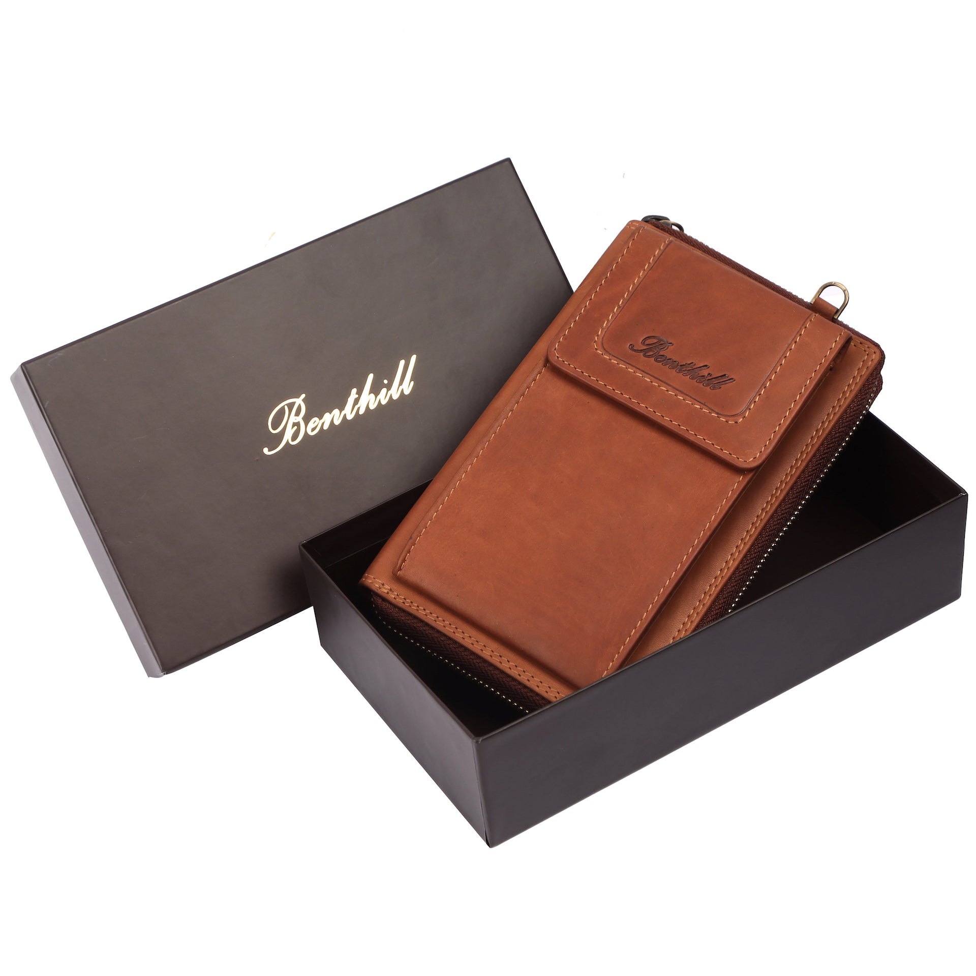 Benthill Damen Handy Umhängetasche Leder - RFID Portemonnaie aus echtem Rindsleder - Frauen Vintage Leder Geldbörse - Handtasche - Schultertasche
