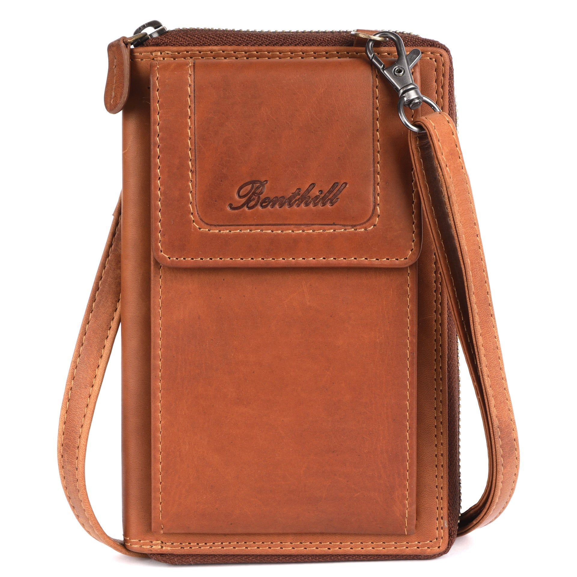 Benthill Damen Handy Umhängetasche Leder - RFID Portemonnaie aus echtem Rindsleder - Frauen Vintage Leder Geldbörse - Handtasche - Schultertasche