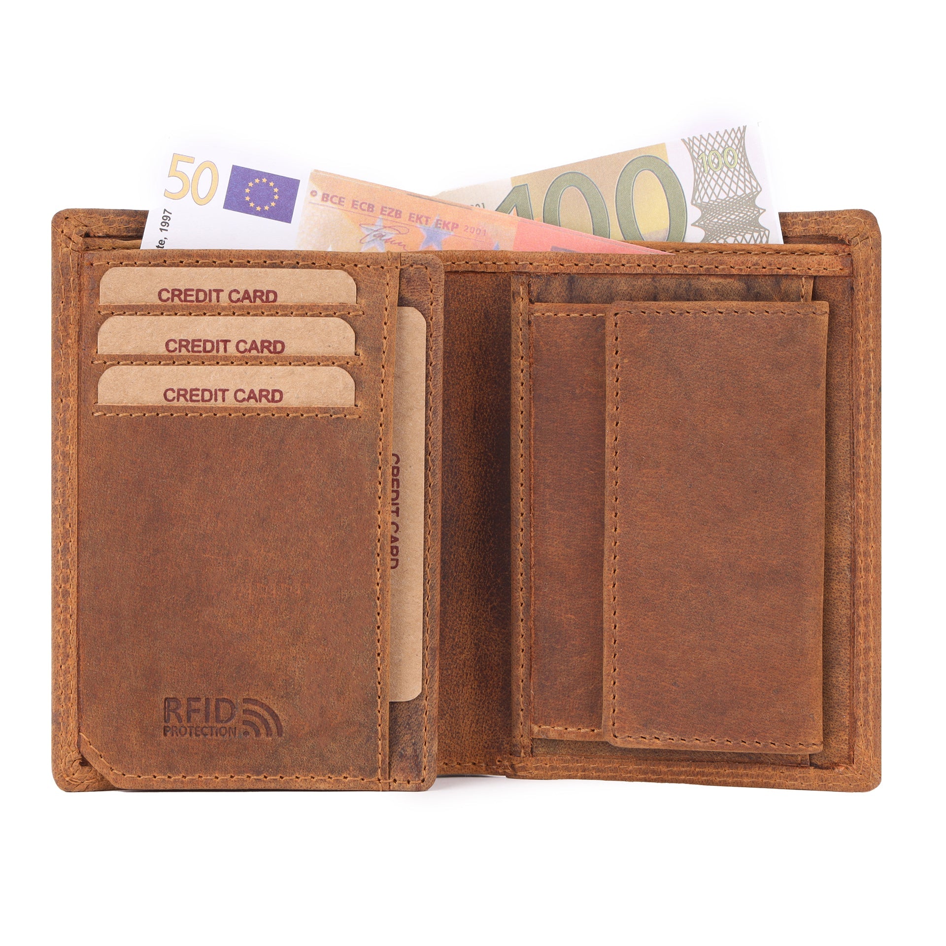 Benthill Geldbörse Herren Leder | Echtleder Geldbeutel mit RFID-Schutz | Slim Portemonnaie für Männer aus echtem Rindsleder | Schmale Hochformat Ledergeldbörse
