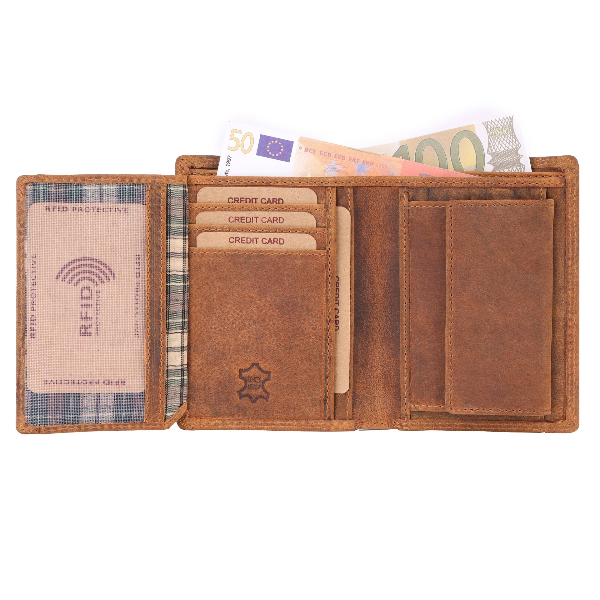 Benthill Geldbörse Herren Leder | Echtleder Geldbeutel mit RFID-Schutz | Slim Portemonnaie für Männer aus echtem Rindsleder | Schmale Hochformat Ledergeldbörse