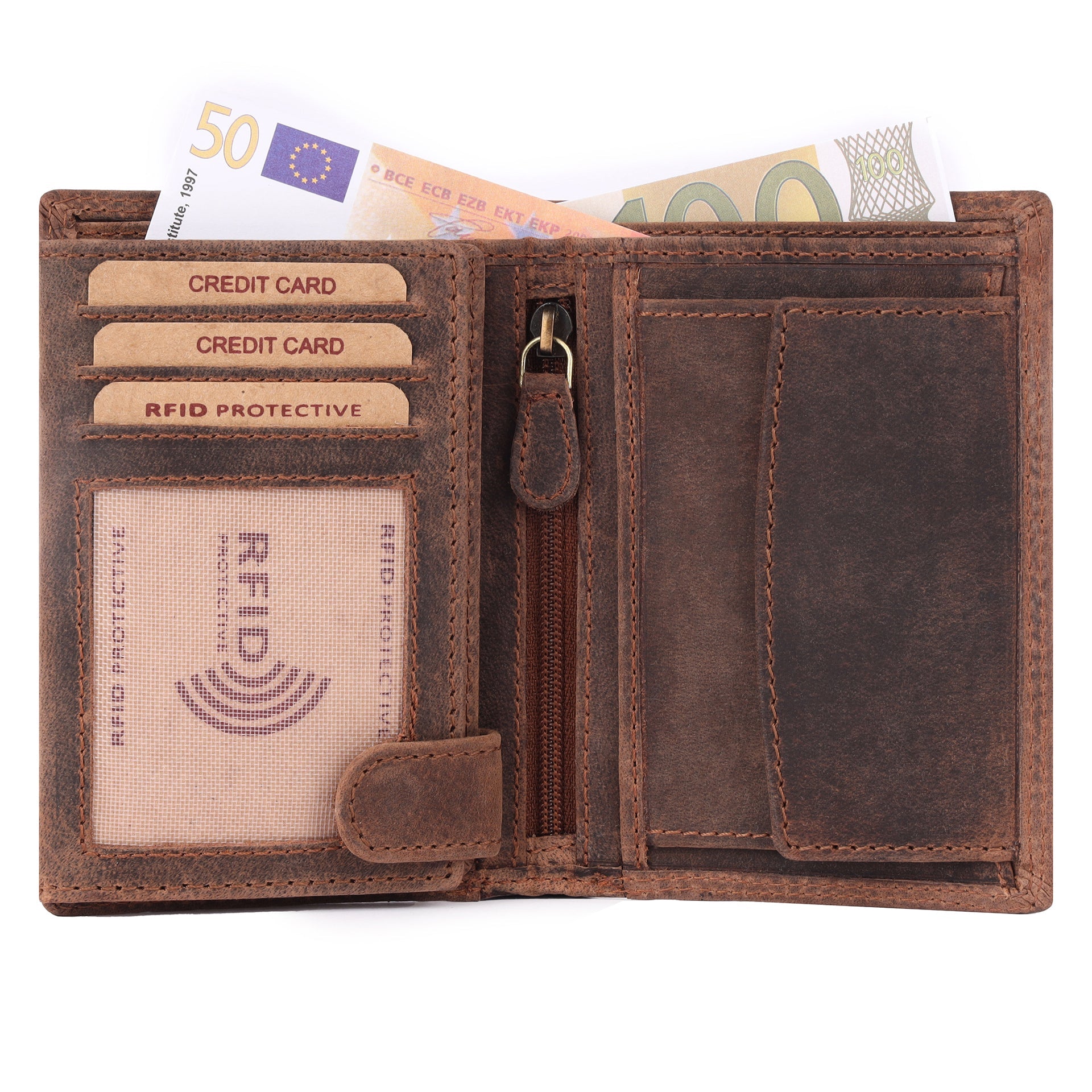 Benthill Herren Echt Leder Geldbörse - Geldbeutel mit RFID-Schutz - Slim Portemonnaie für Männer - Echtem Vintage Leder