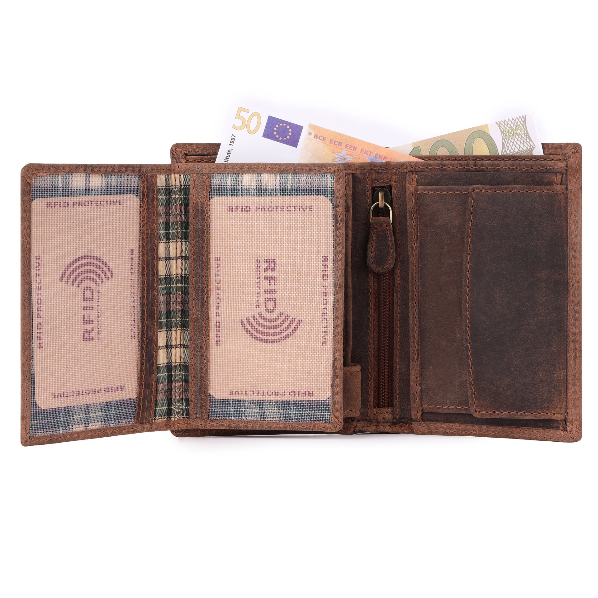 Benthill Herren Echt Leder Geldbörse - Geldbeutel mit RFID-Schutz - Slim Portemonnaie für Männer - Echtem Vintage Leder