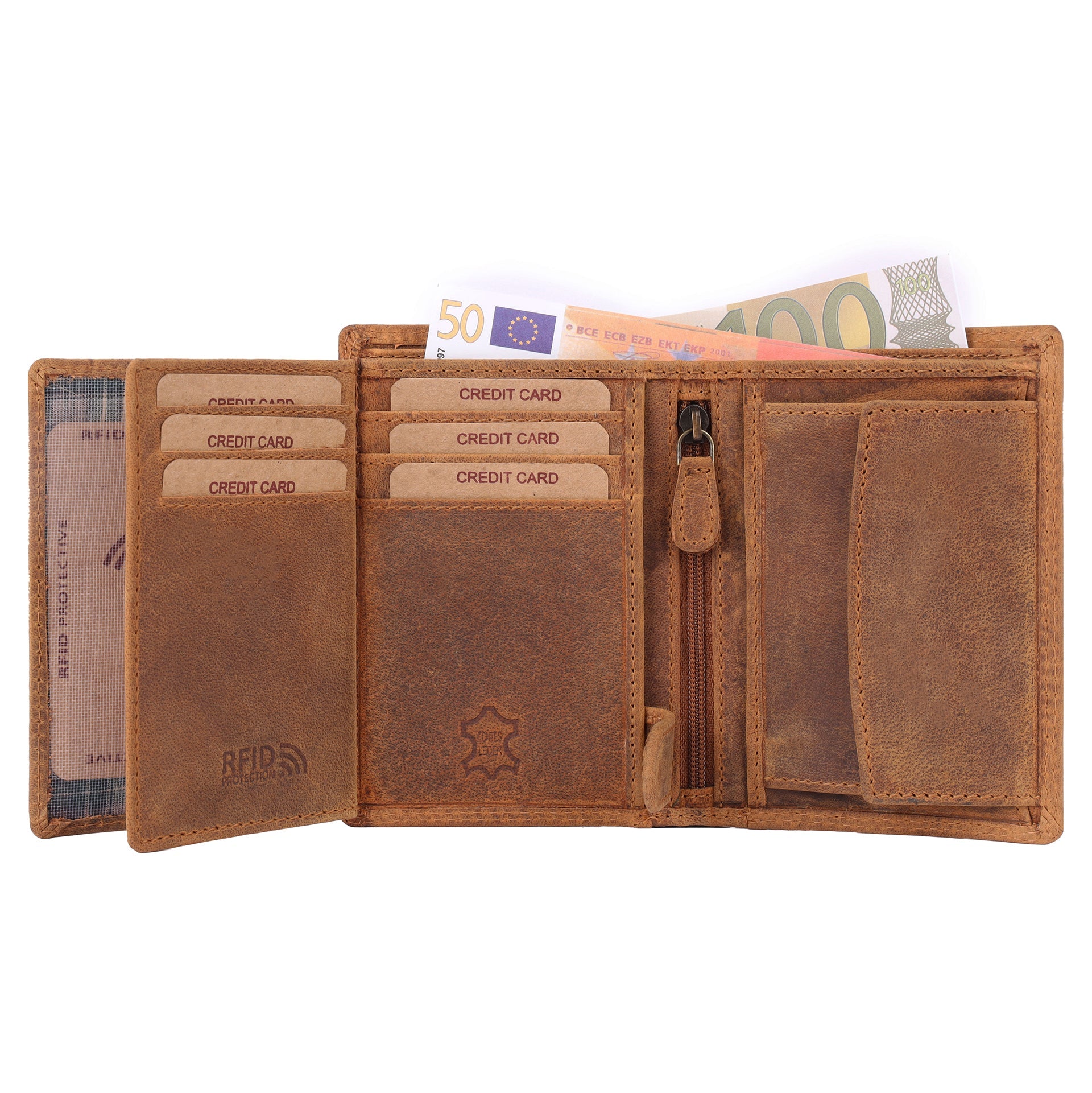 Benthill Herren Echt Leder Geldbörse - Geldbeutel mit RFID-Schutz - Slim Portemonnaie für Männer - Echtem Vintage Leder