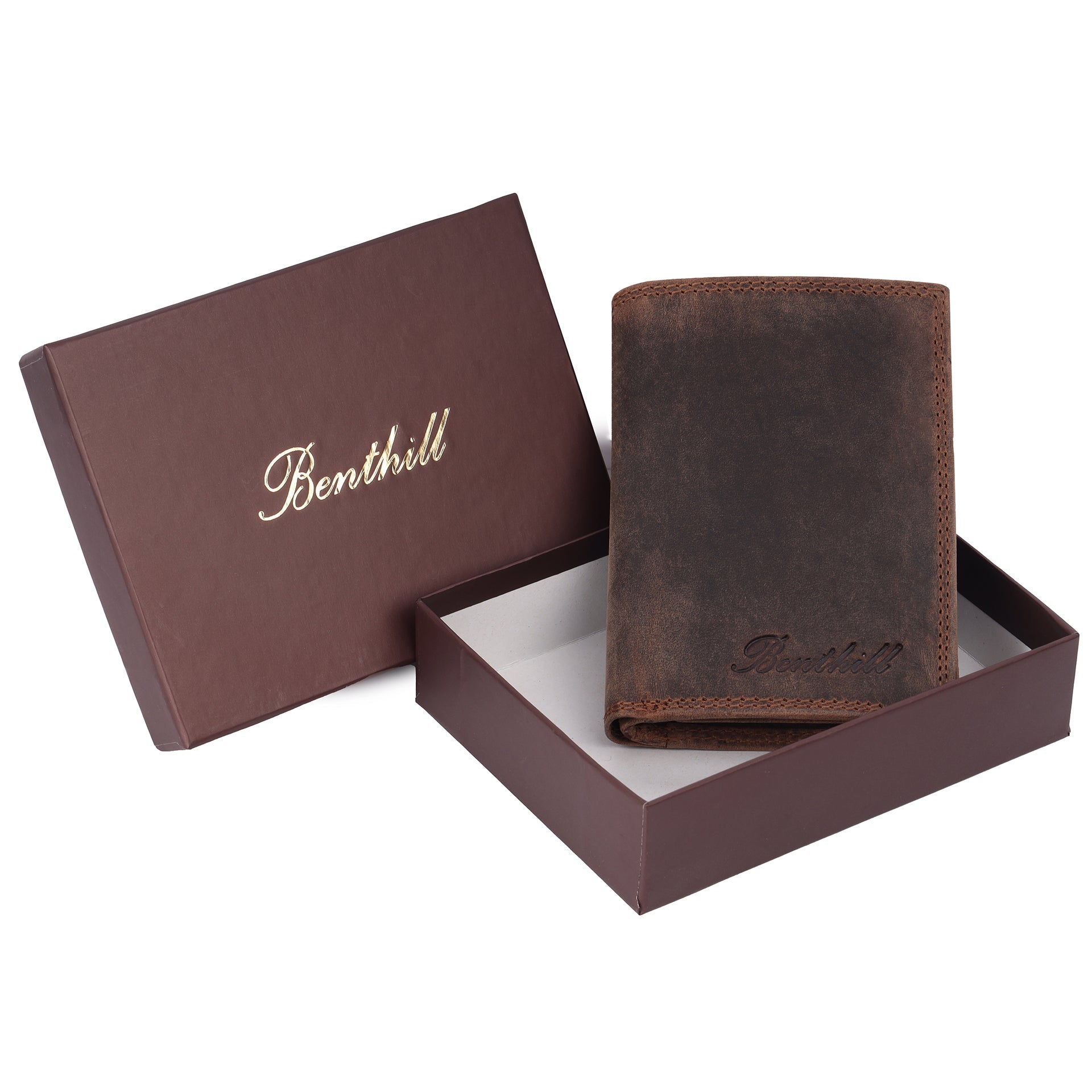 Benthill Herren Echt Leder Geldbörse - Geldbeutel mit RFID-Schutz - Slim Portemonnaie für Männer - Echtem Vintage Leder