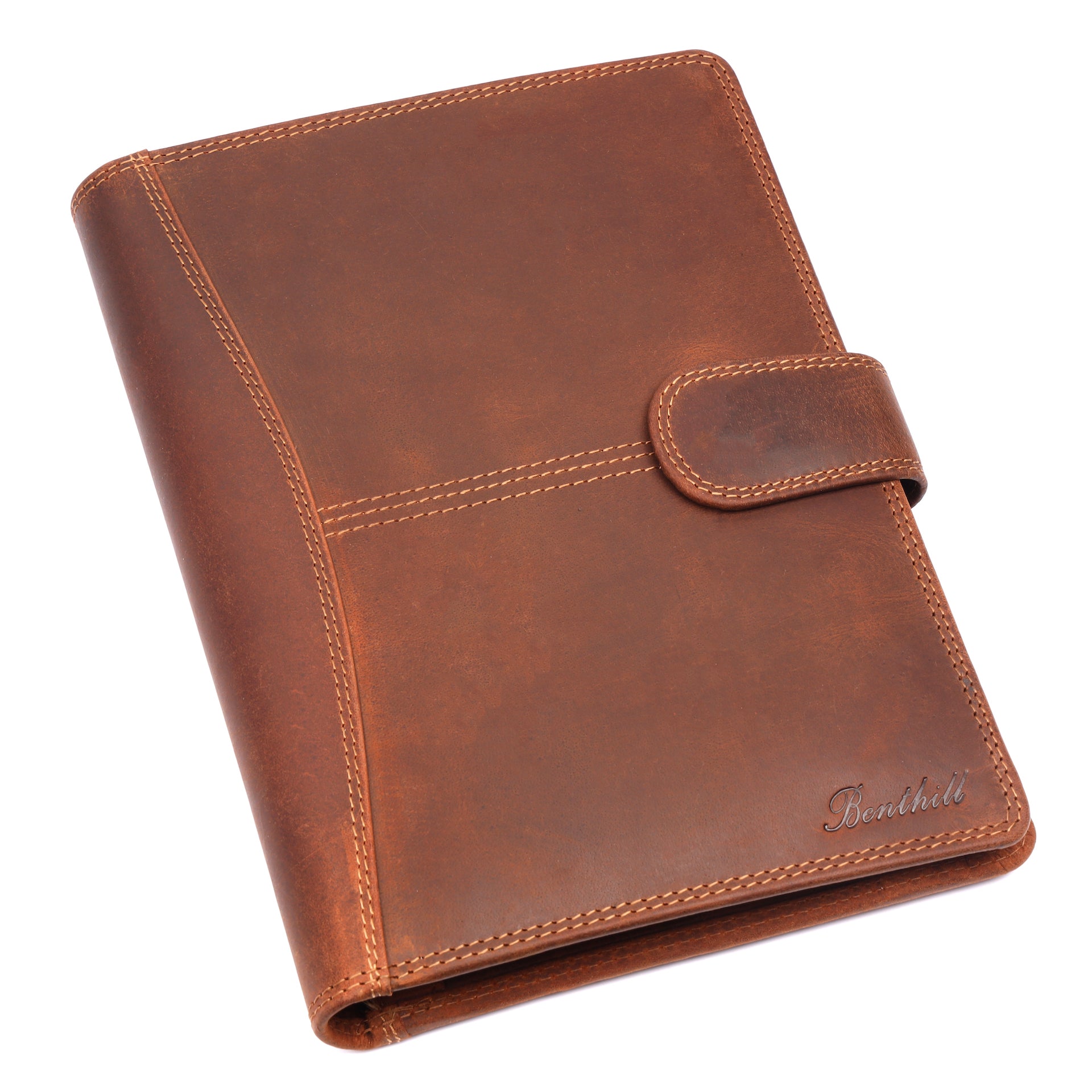 Benthill Arbeitsmappe A5 Echt Leder | Konferenzmappe aus echtem Leder | Reißverschluss Schreibmappe | Dokumentenmappe - Organizer