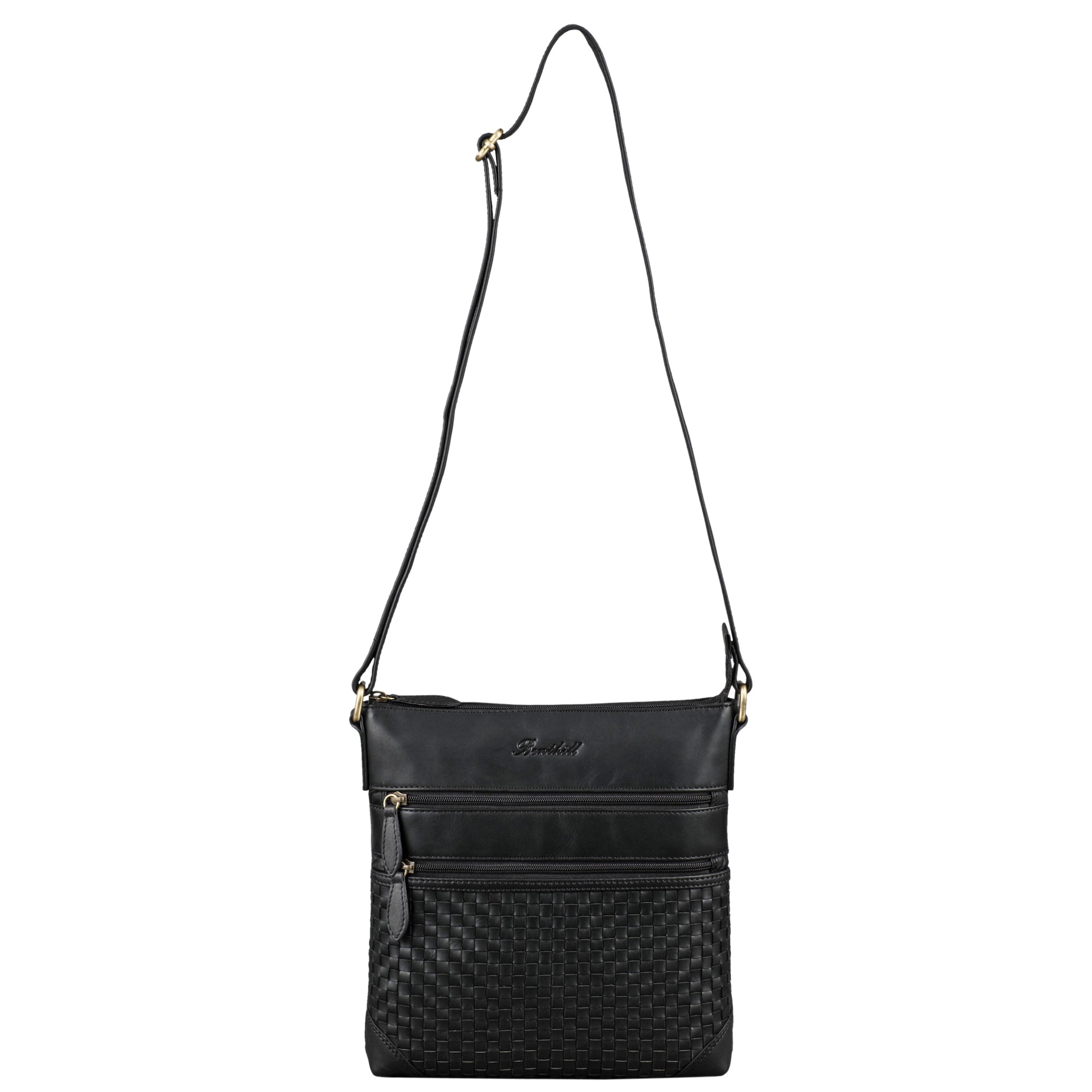 Benthill Echt Leder Umhängetasche | Damen Schultertasche aus Rindsleder | Schmale Vintage Damen Handtasche mit geflochtenem Muster