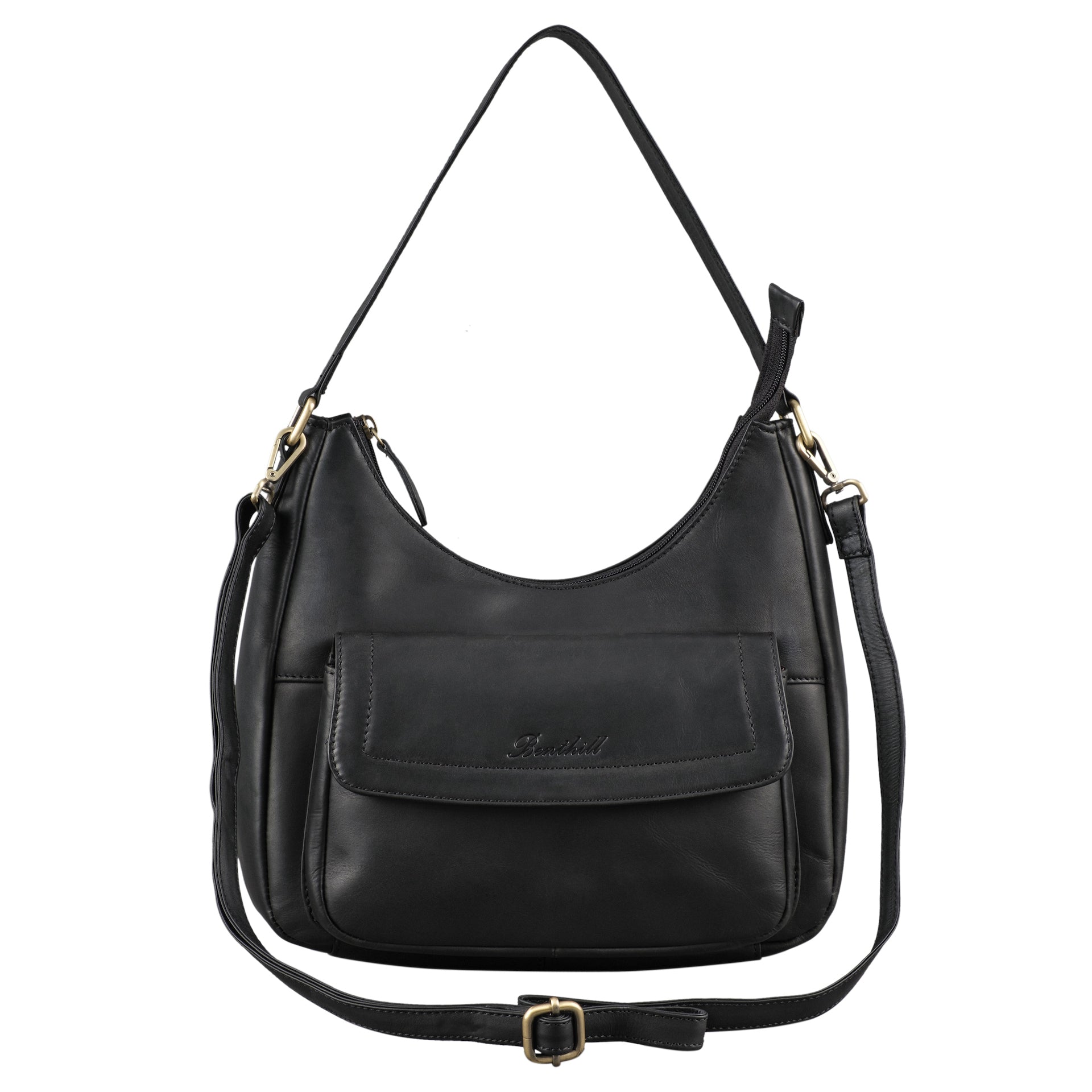 Benthill Handtasche Damen Echt Leder | Schultertasche aus echtem Rindsleder | Umhängetasche mit Reißverschluss | Ledertasche mit Henkel & Umhängegurt