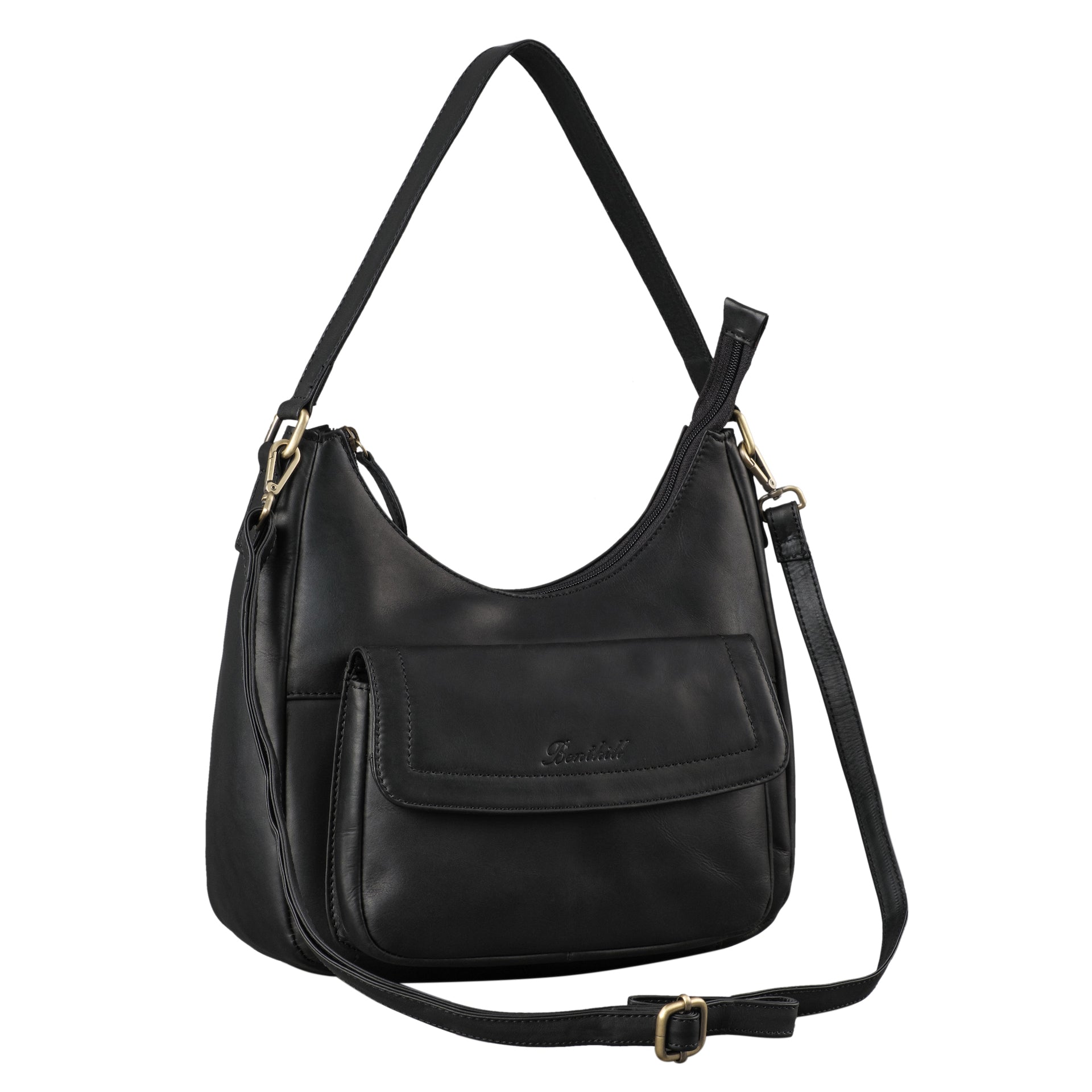 Benthill Handtasche Damen Echt Leder | Schultertasche aus echtem Rindsleder | Umhängetasche mit Reißverschluss | Ledertasche mit Henkel & Umhängegurt