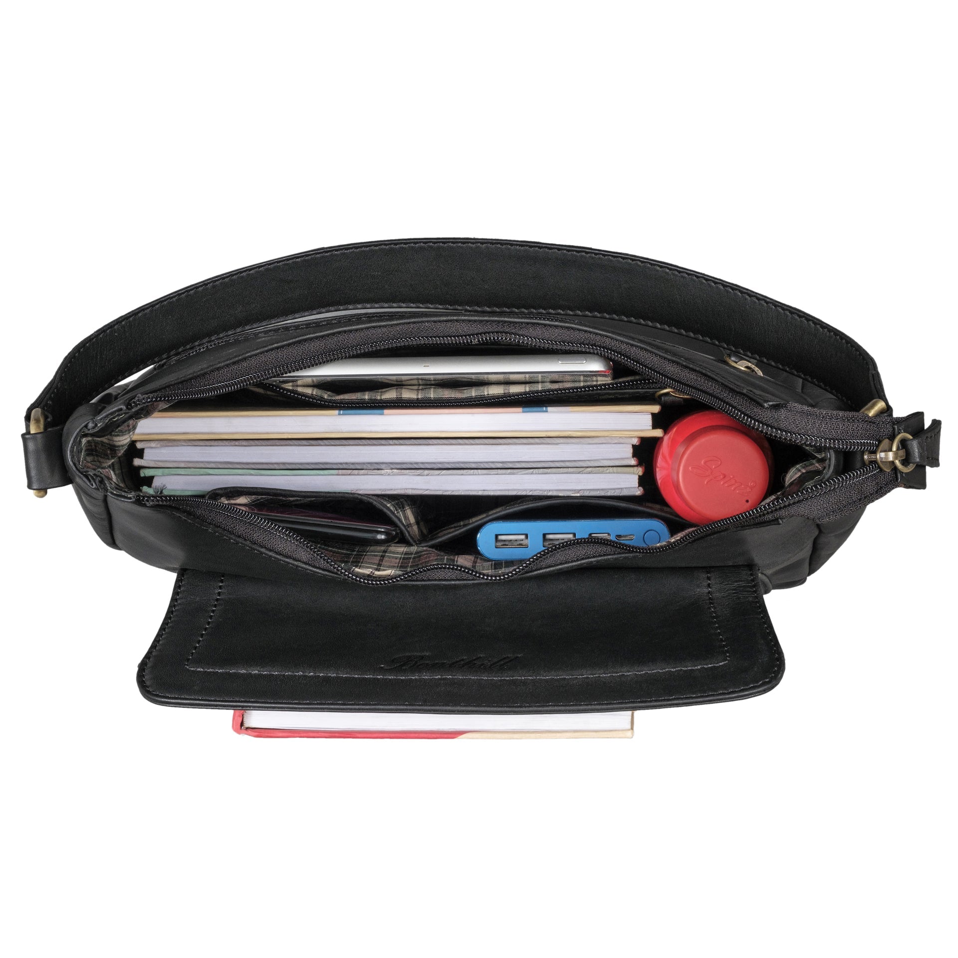 Benthill Handtasche Damen Echt Leder | Schultertasche aus echtem Rindsleder | Umhängetasche mit Reißverschluss | Ledertasche mit Henkel & Umhängegurt