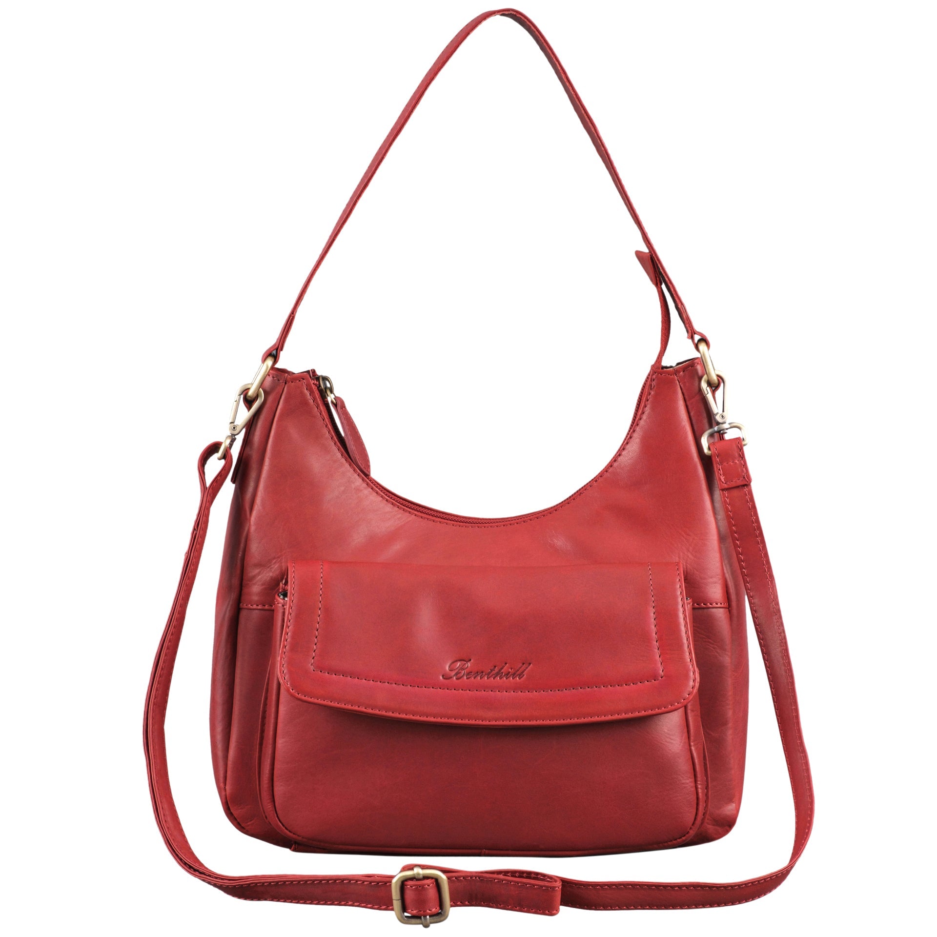 Benthill Handtasche Damen Echt Leder | Schultertasche aus echtem Rindsleder | Umhängetasche mit Reißverschluss | Ledertasche mit Henkel & Umhängegurt