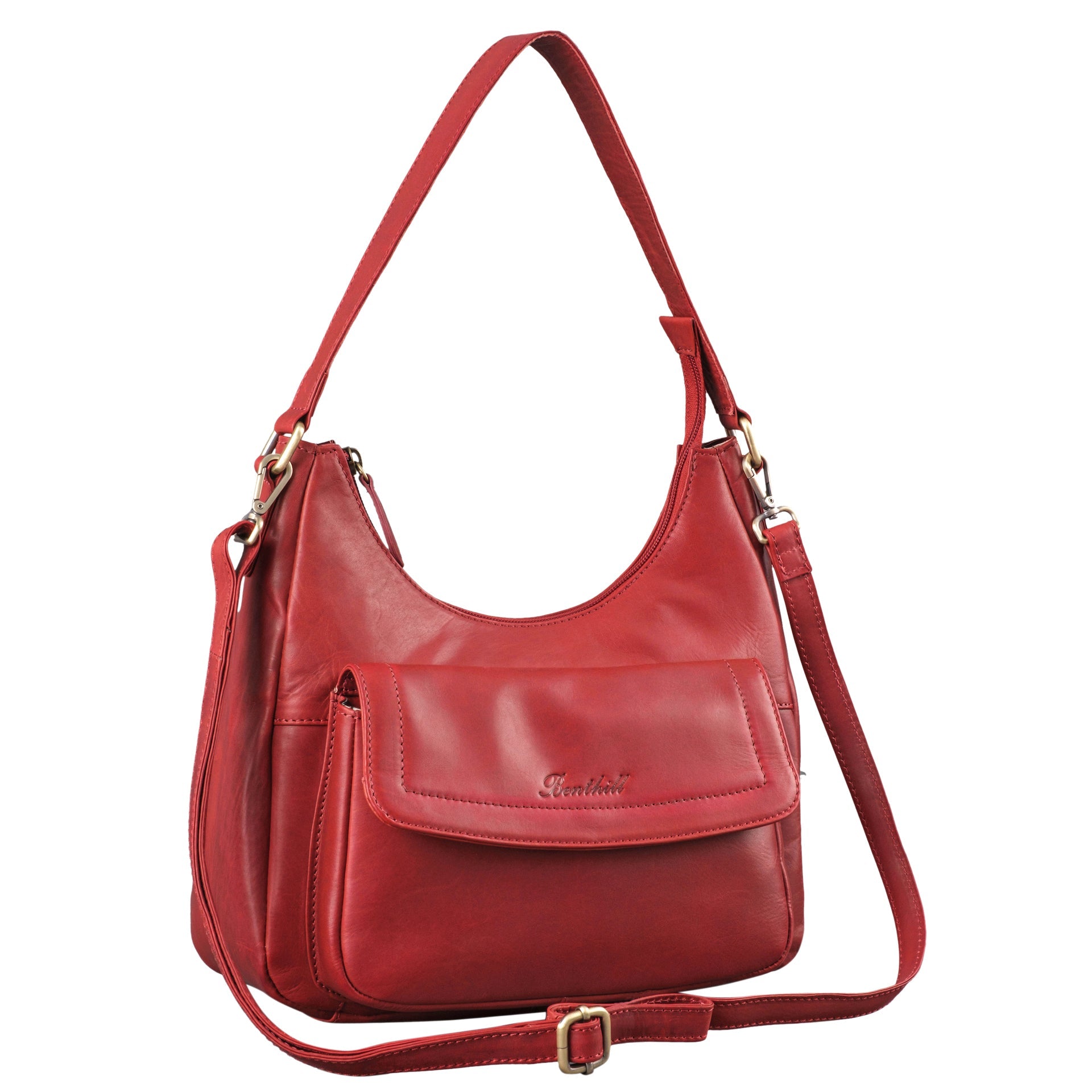 Benthill Handtasche Damen Echt Leder | Schultertasche aus echtem Rindsleder | Umhängetasche mit Reißverschluss | Ledertasche mit Henkel & Umhängegurt