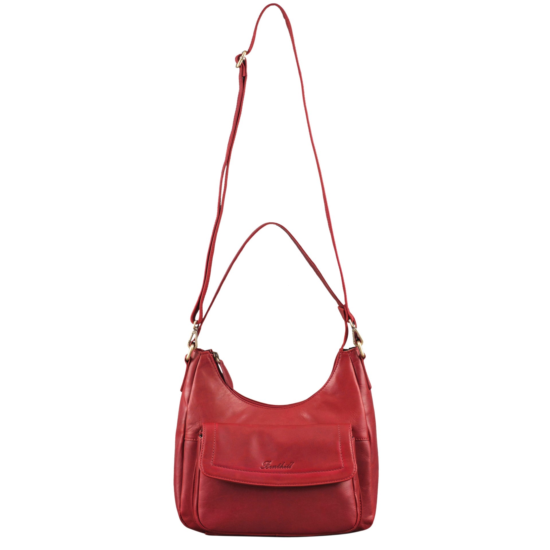 Benthill Handtasche Damen Echt Leder | Schultertasche aus echtem Rindsleder | Umhängetasche mit Reißverschluss | Ledertasche mit Henkel & Umhängegurt