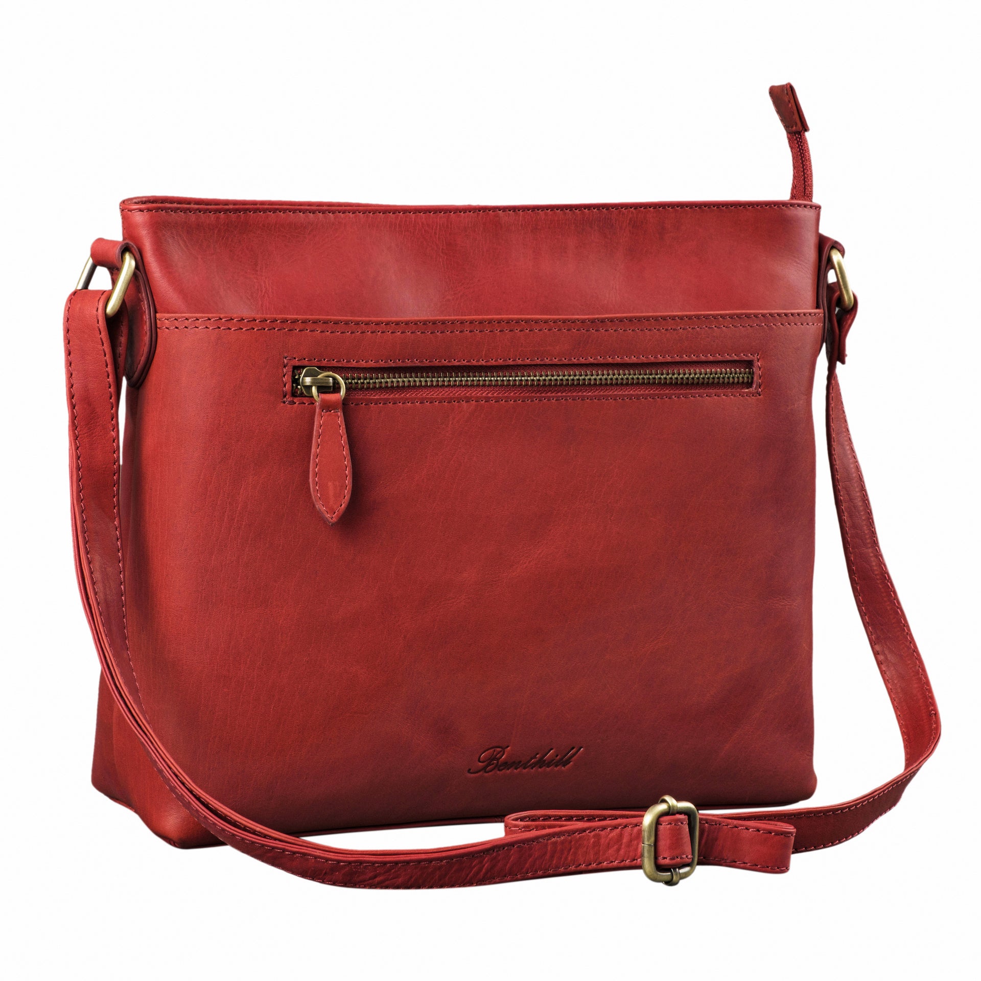 Benthill Handtasche Damen Leder - Tasche aus echtem Rindsleder - Schultertasche mit Reißverschluss - Vintage Umhängetasche