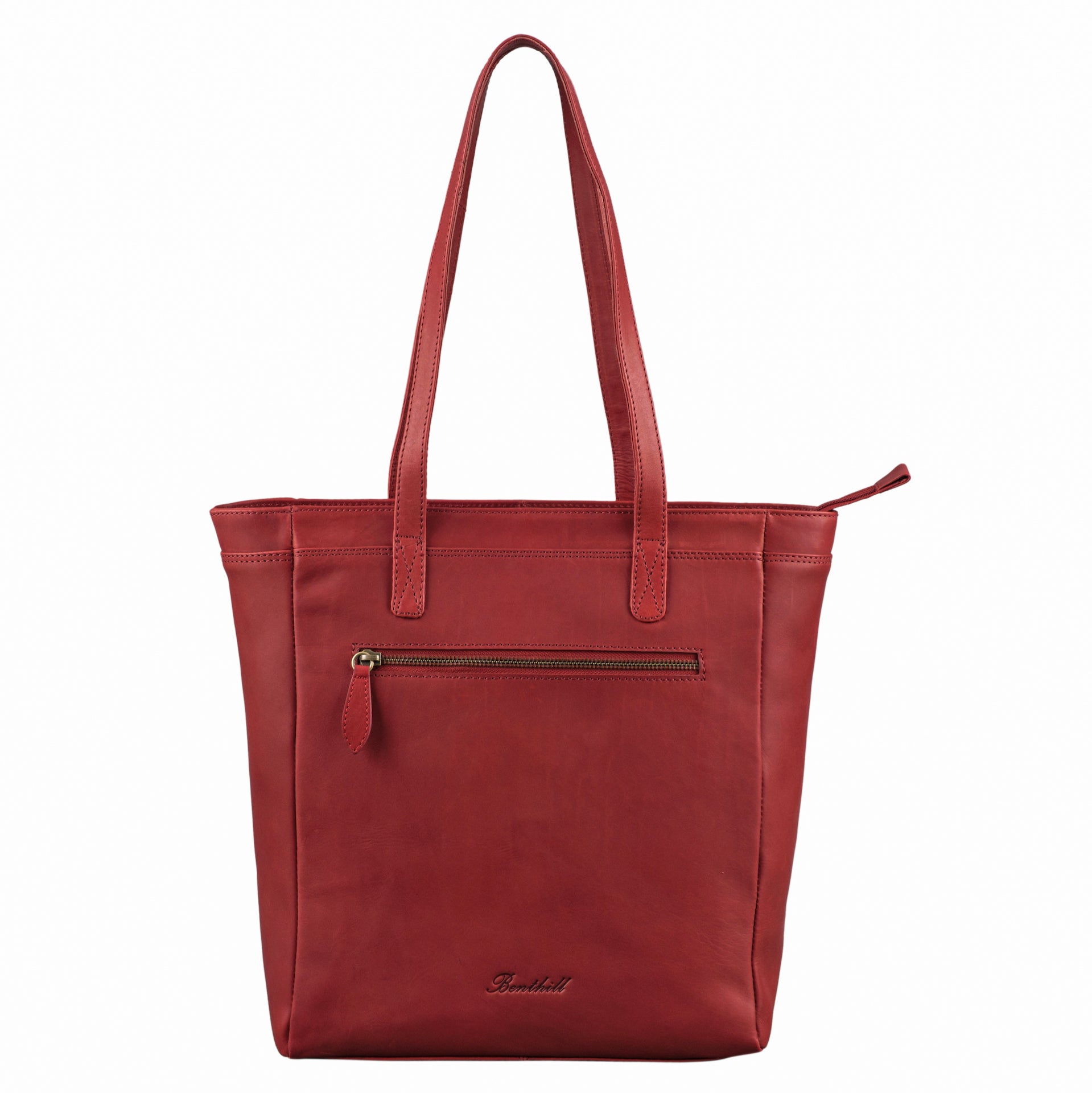 Benthill Damen Shopper Leder - Umhängetasche aus Rindsleder - Handtasche mit Reißverschluss - Schultertasche / Ledertasche - Vintage Beutel