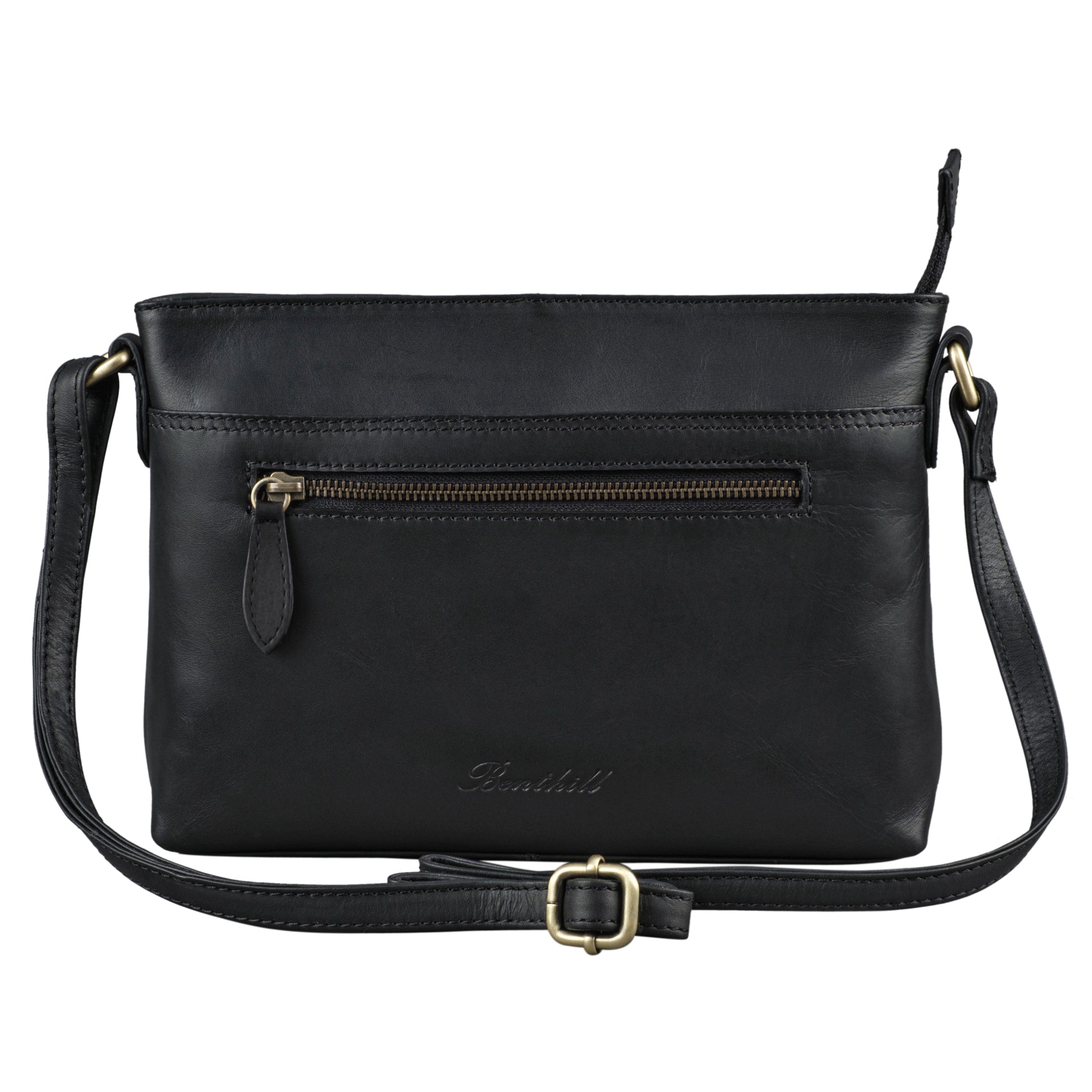 Benthill Damen Handtasche aus Echt-Leder - Schultertasche aus Rindsleder - Tasche mit Reißverschluss - Vintage Ledertasche / Umhängetasche