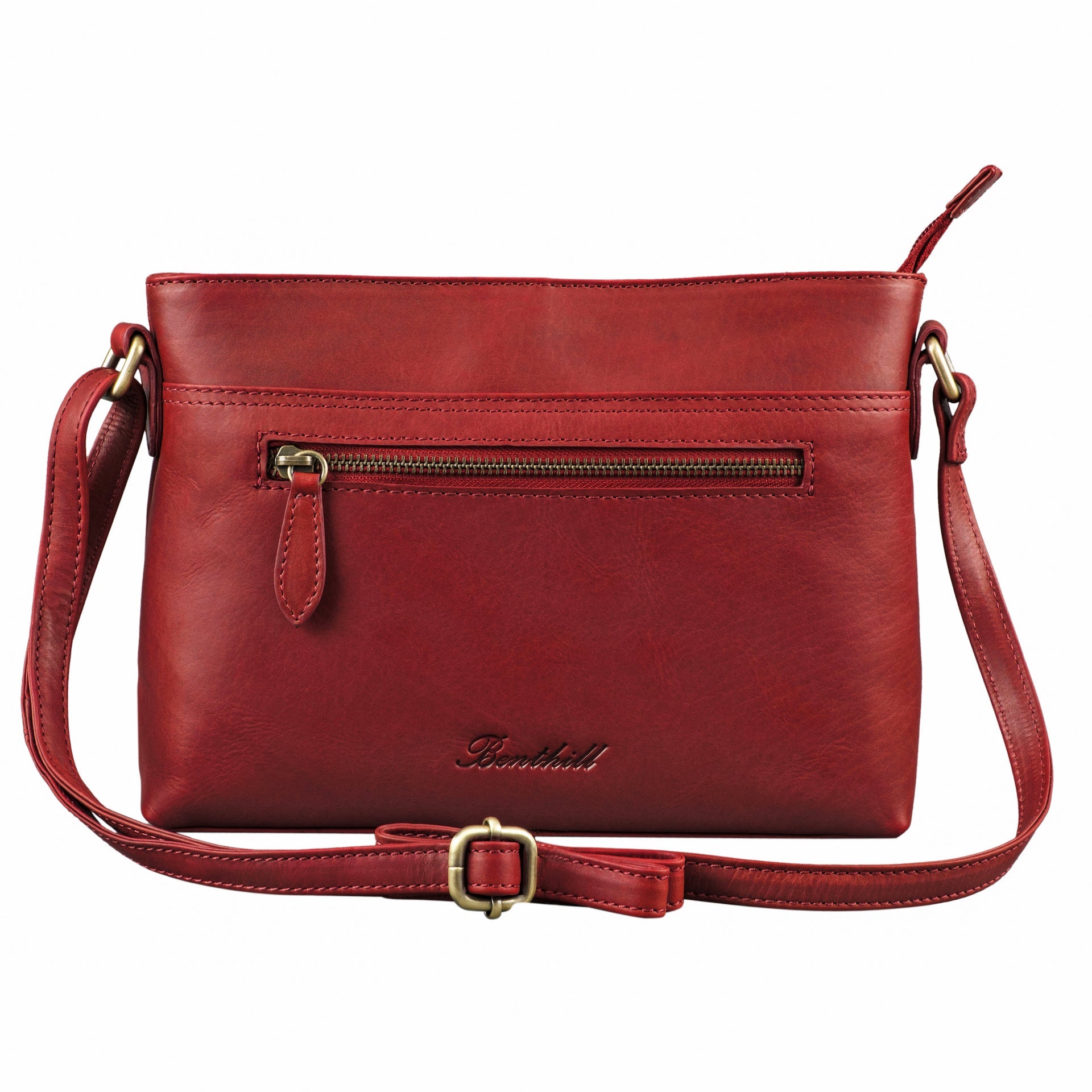 Benthill Damen Handtasche aus Echt-Leder - Schultertasche aus Rindsleder - Tasche mit Reißverschluss - Vintage Ledertasche / Umhängetasche