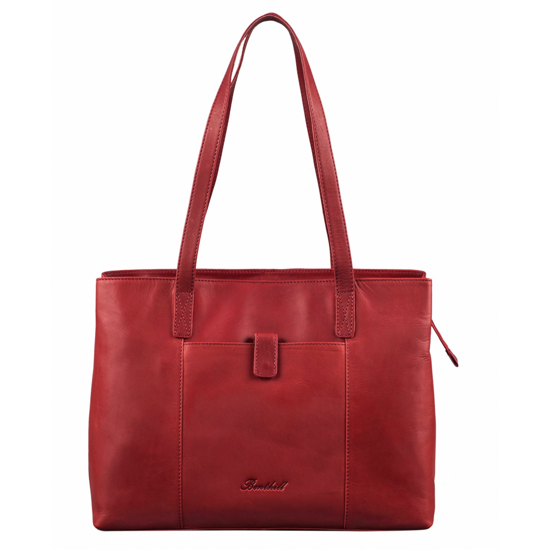 Benthill Damen Tasche Leder - Handtasche aus echtem Rindsleder - Große Schultertasche mit Reißverschluss - Vintage Umhängetasche XL
