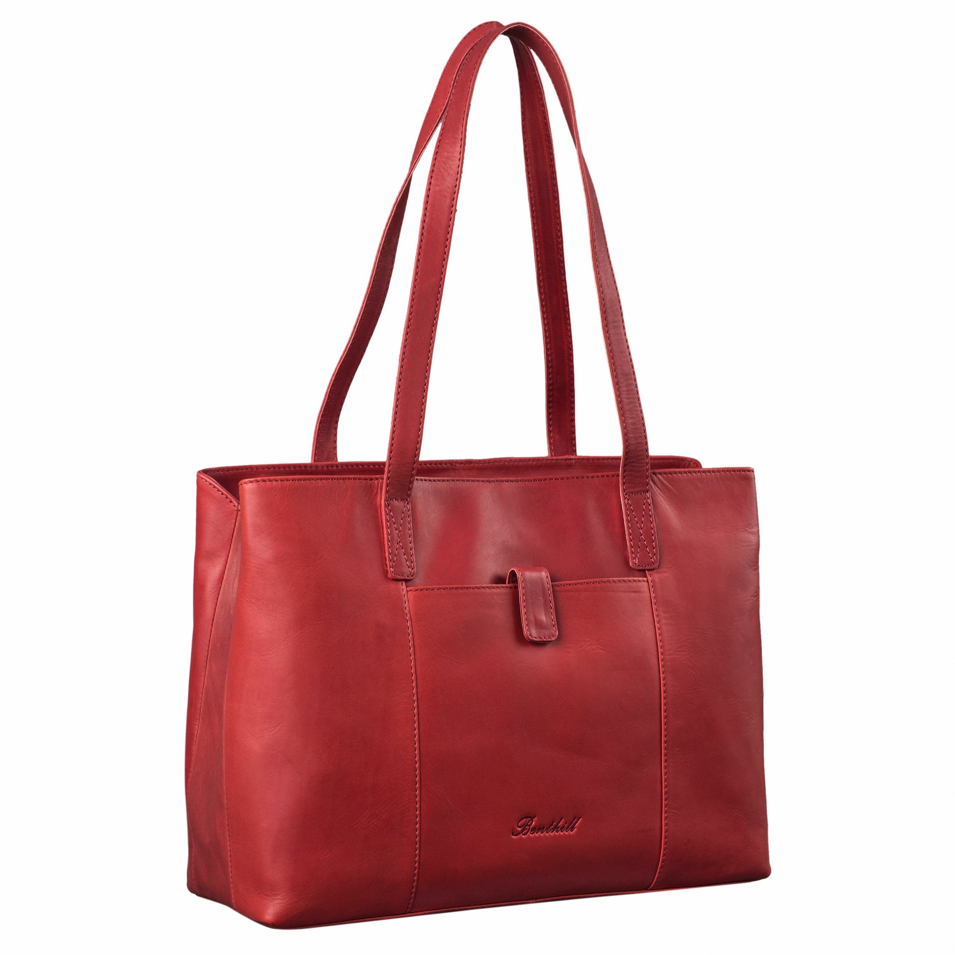 Benthill Damen Tasche Leder - Handtasche aus echtem Rindsleder - Große Schultertasche mit Reißverschluss - Vintage Umhängetasche XL