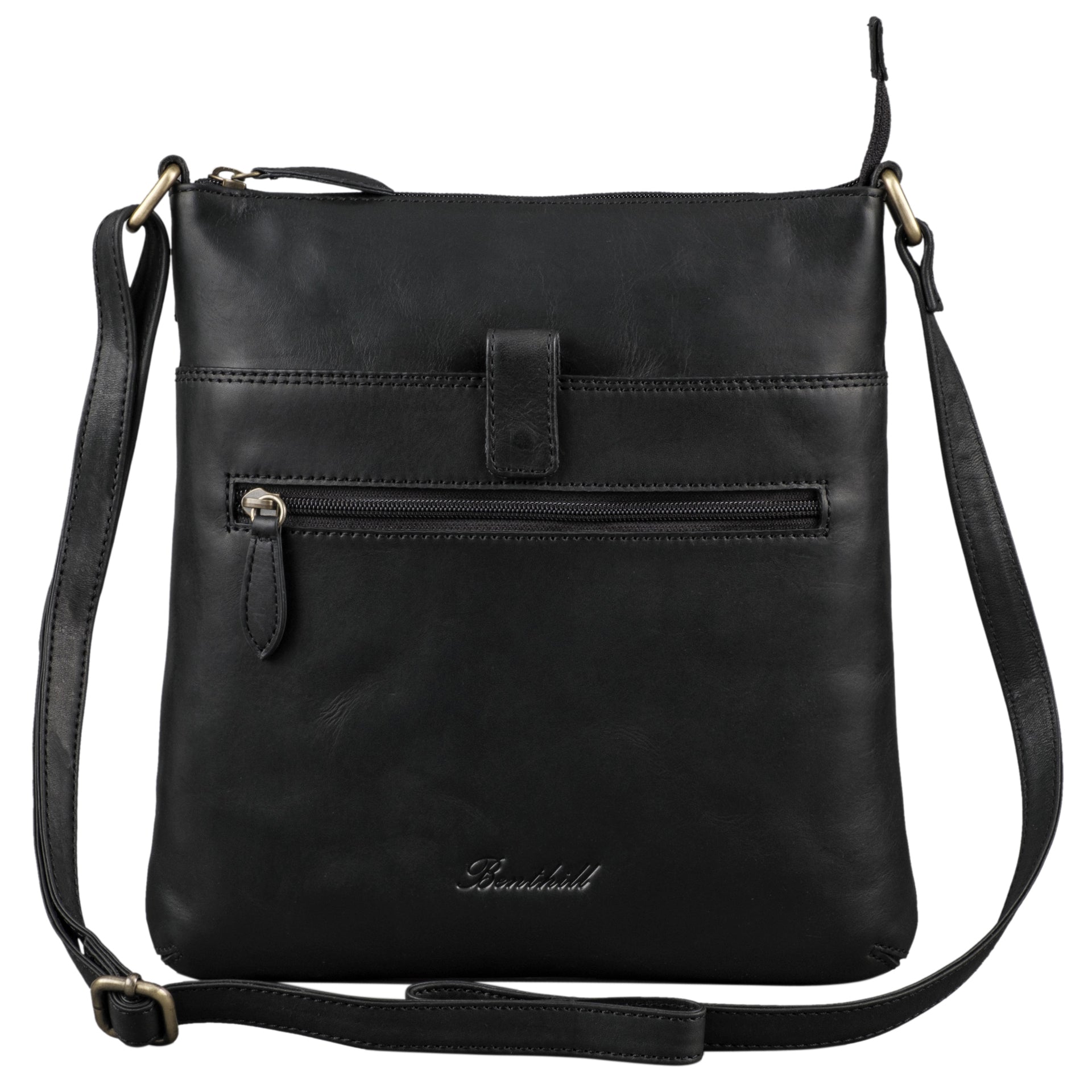 Benthill Umhängetasche Damen Leder - Shopper aus Rindsleder - Handtasche mit Reißverschluss - Schultertasche / Bag Beutel - Ledertasche