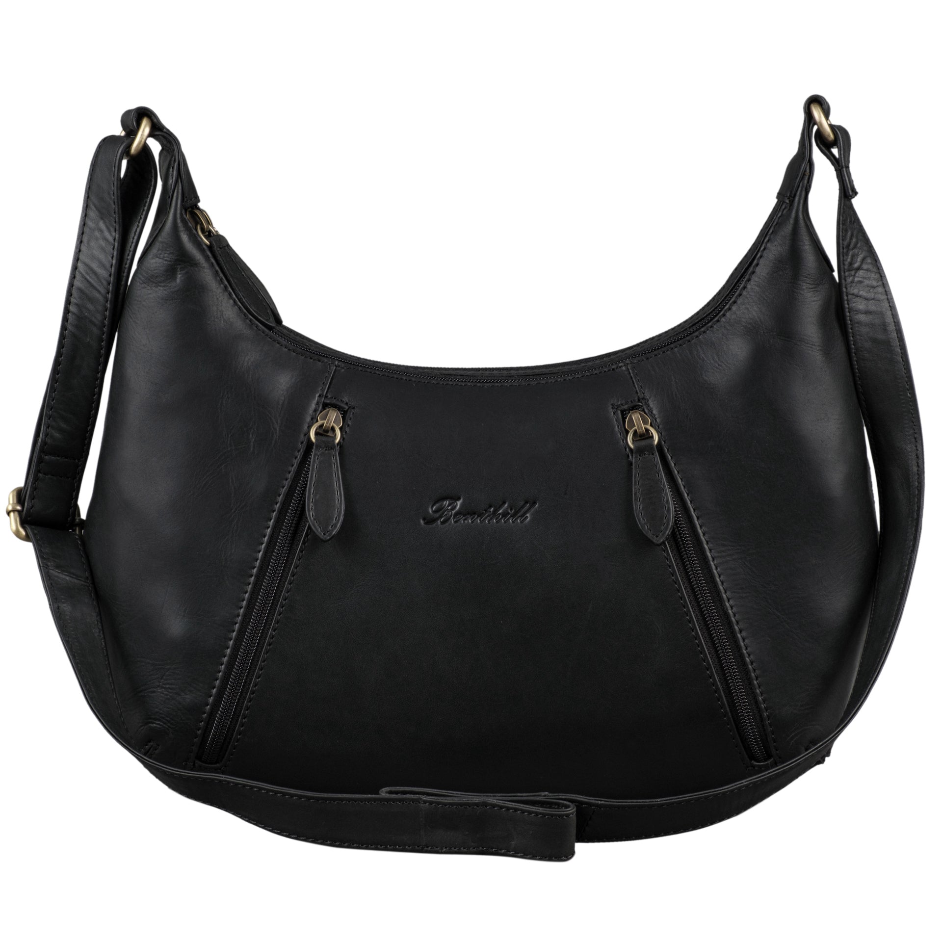 Benthill Damen Handtasche Leder - Damentasche aus Rindsleder - Umhängetasche mit Reißverschluss - Vintage Frauen Schultertasche