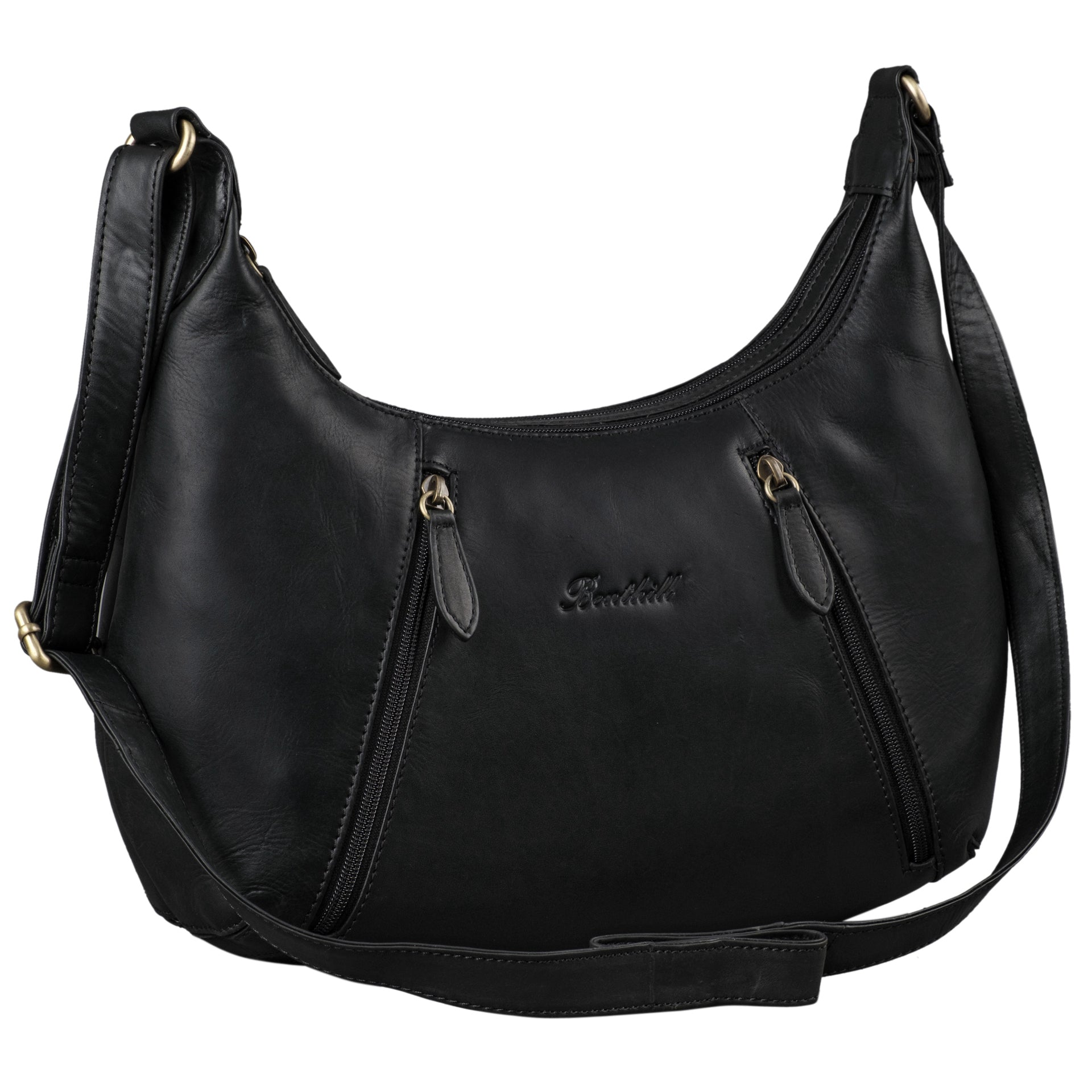 Benthill Damen Handtasche Leder - Damentasche aus Rindsleder - Umhängetasche mit Reißverschluss - Vintage Frauen Schultertasche