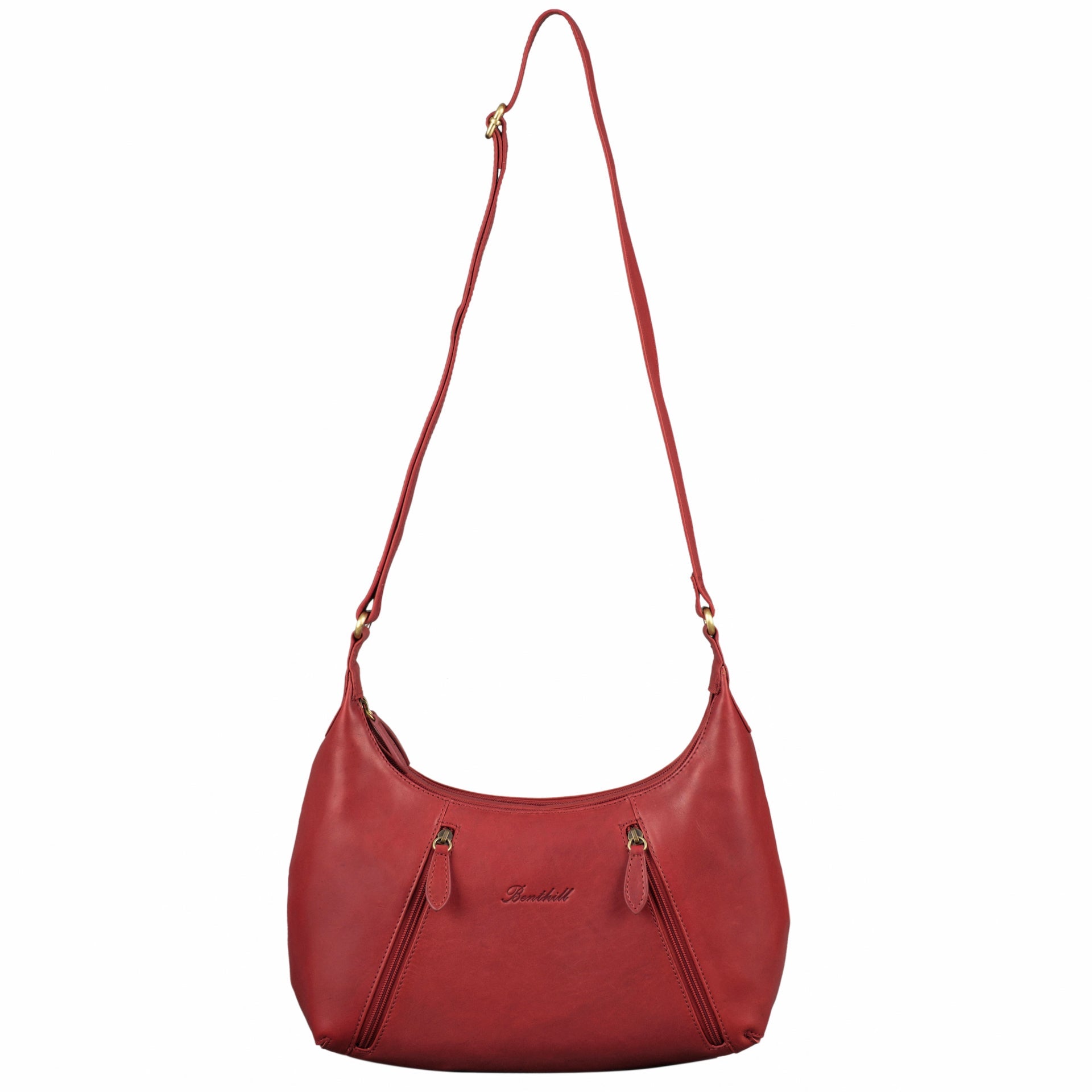 Benthill Damen Handtasche Leder - Damentasche aus Rindsleder - Umhängetasche mit Reißverschluss - Vintage Frauen Schultertasche