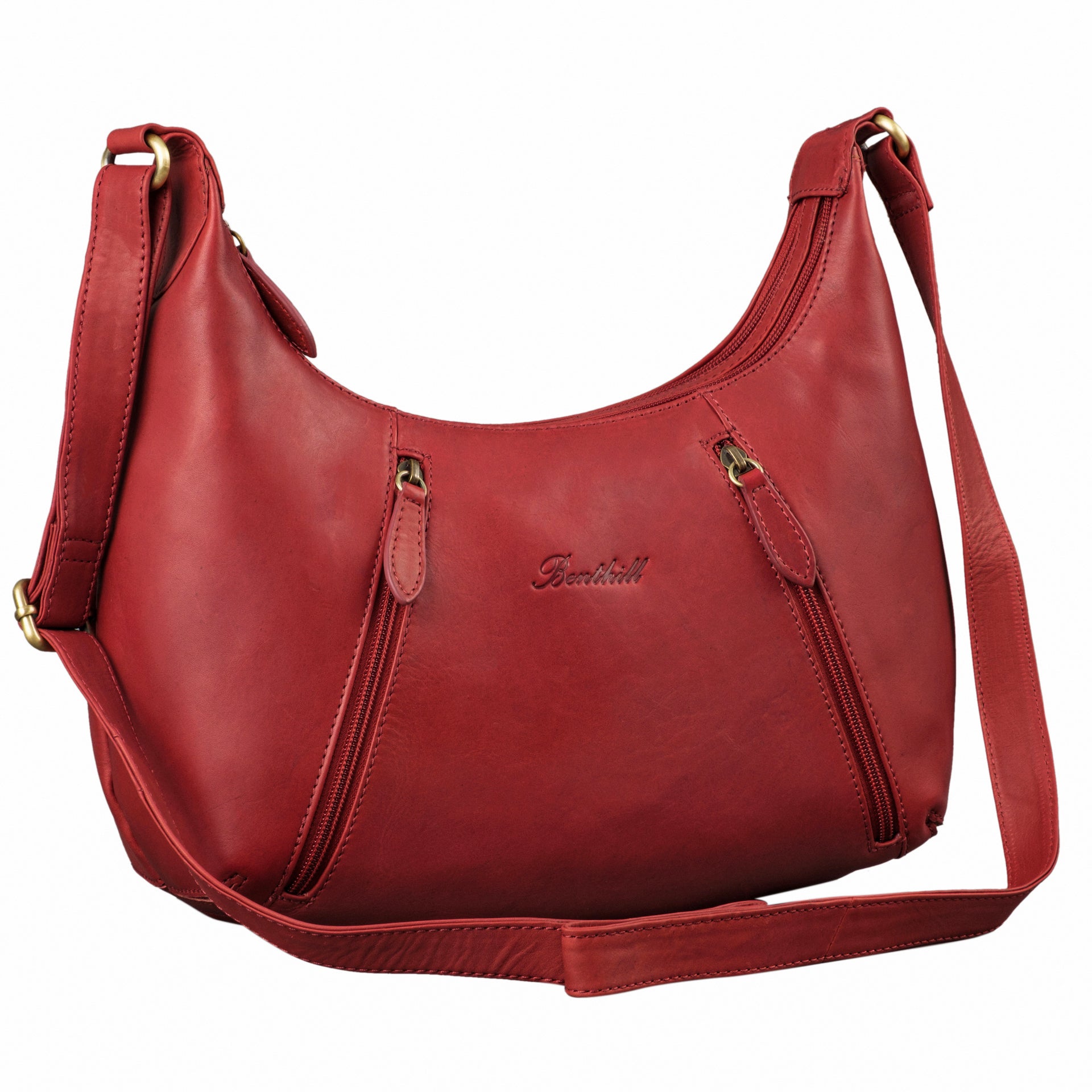 Benthill Damen Handtasche Leder - Damentasche aus Rindsleder - Umhängetasche mit Reißverschluss - Vintage Frauen Schultertasche