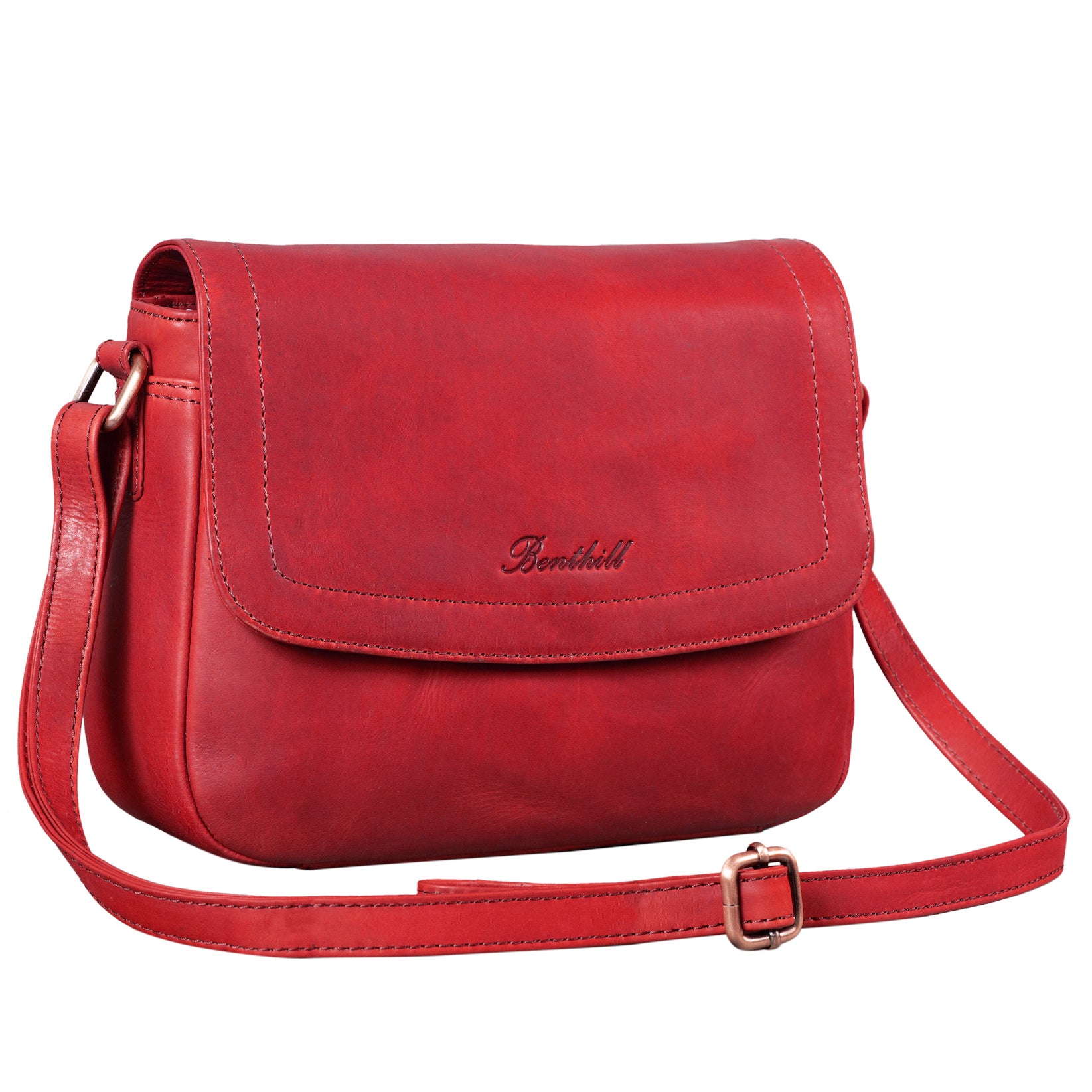 Benthill Handtasche Damen Leder - Umhängetasche aus Rindsleder - Schultertasche aus echtem Leder mit Reißverschluss - Vintage Bag Beutel
