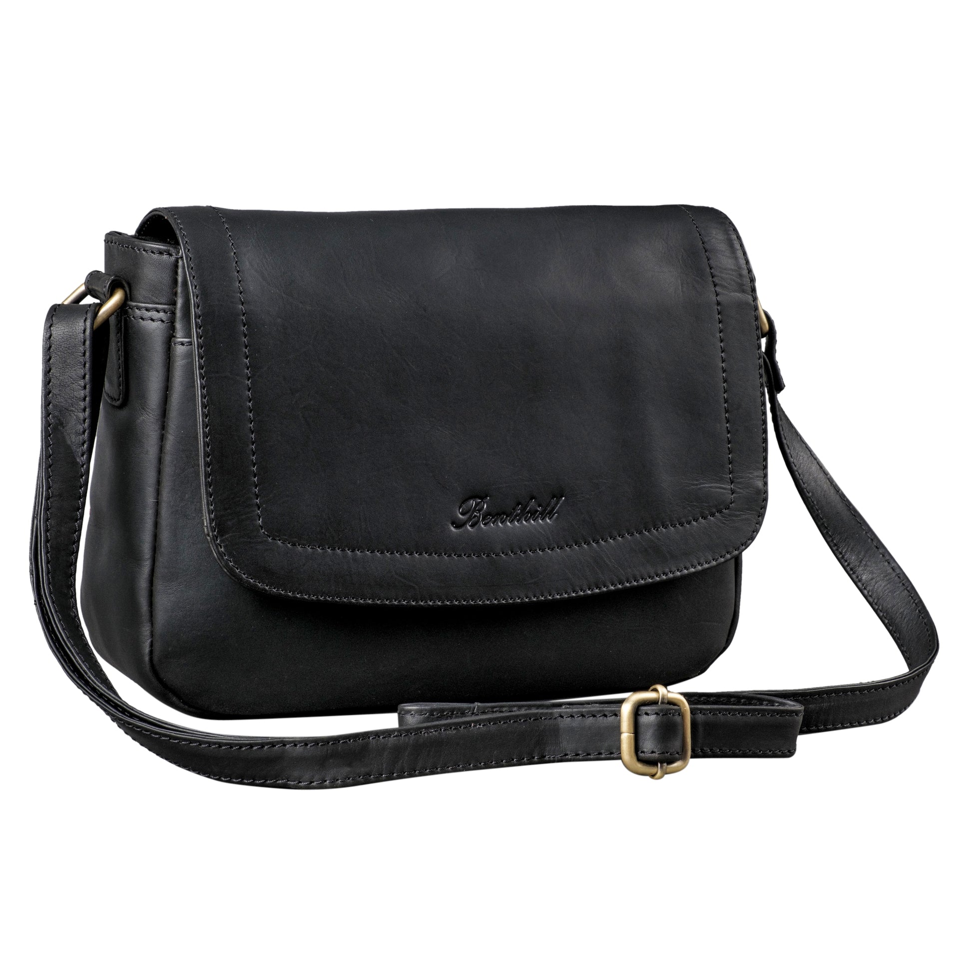 Benthill Handtasche Damen Leder - Umhängetasche aus Rindsleder - Schultertasche aus echtem Leder mit Reißverschluss - Vintage Bag Beutel