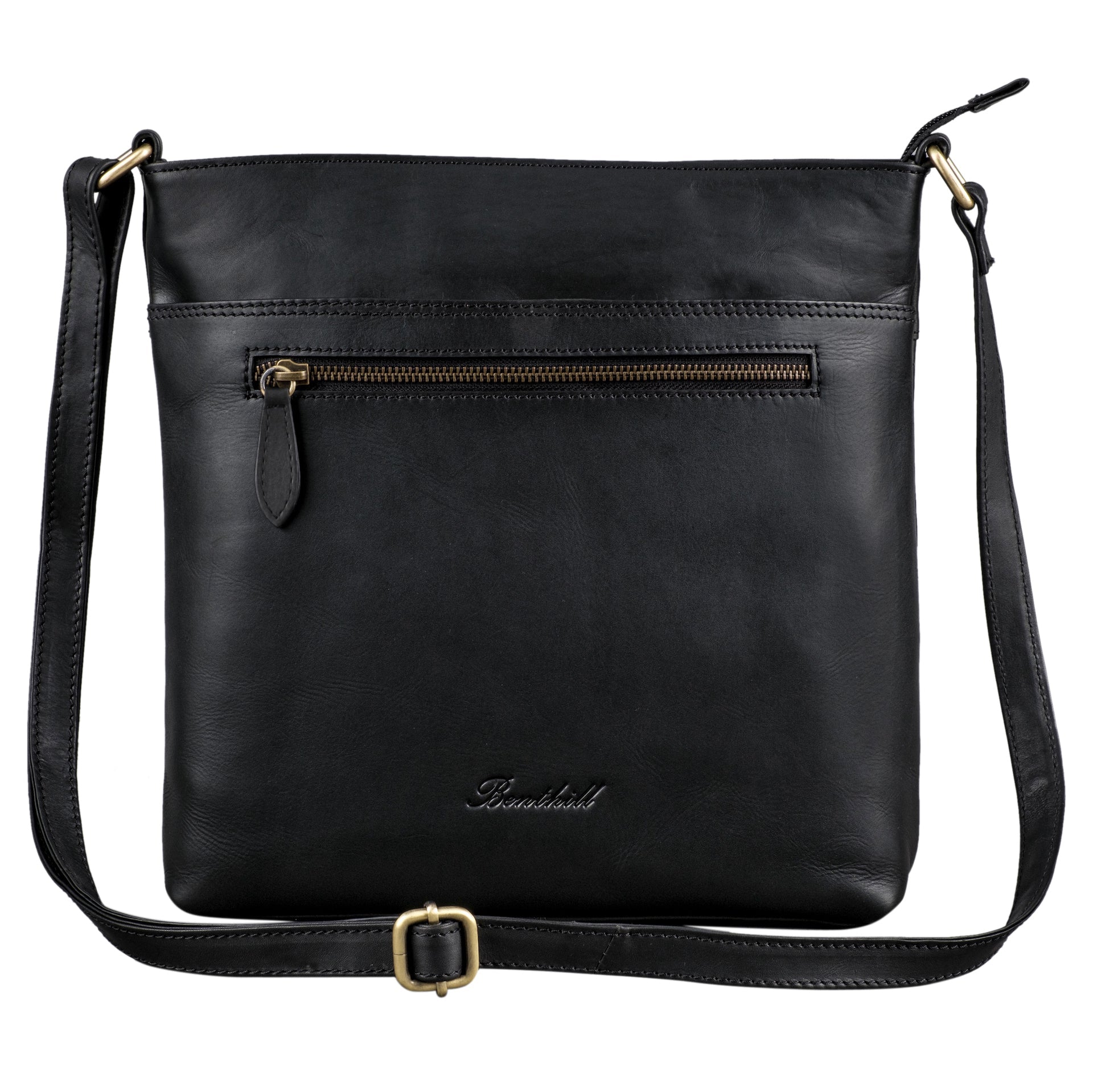 Benthill Damen Umhängetasche Leder - Tasche aus echtem Rindsleder - Handtasche mit Reißverschluss - Schultertasche / Ledertasche - Vintage Shopper