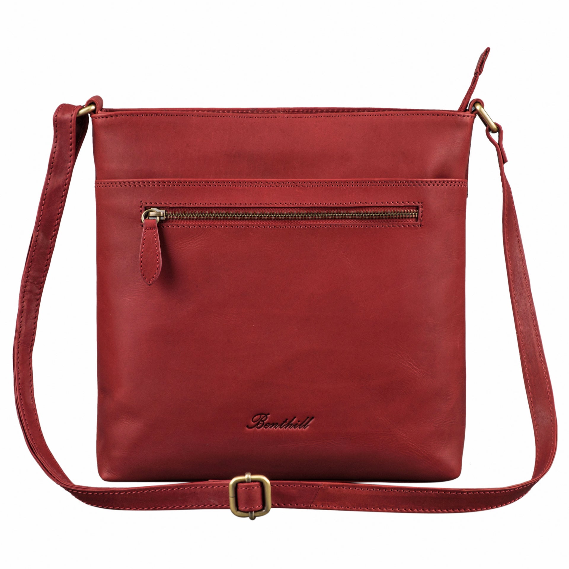 Benthill Damen Umhängetasche Leder - Tasche aus echtem Rindsleder - Handtasche mit Reißverschluss - Schultertasche / Ledertasche - Vintage Shopper