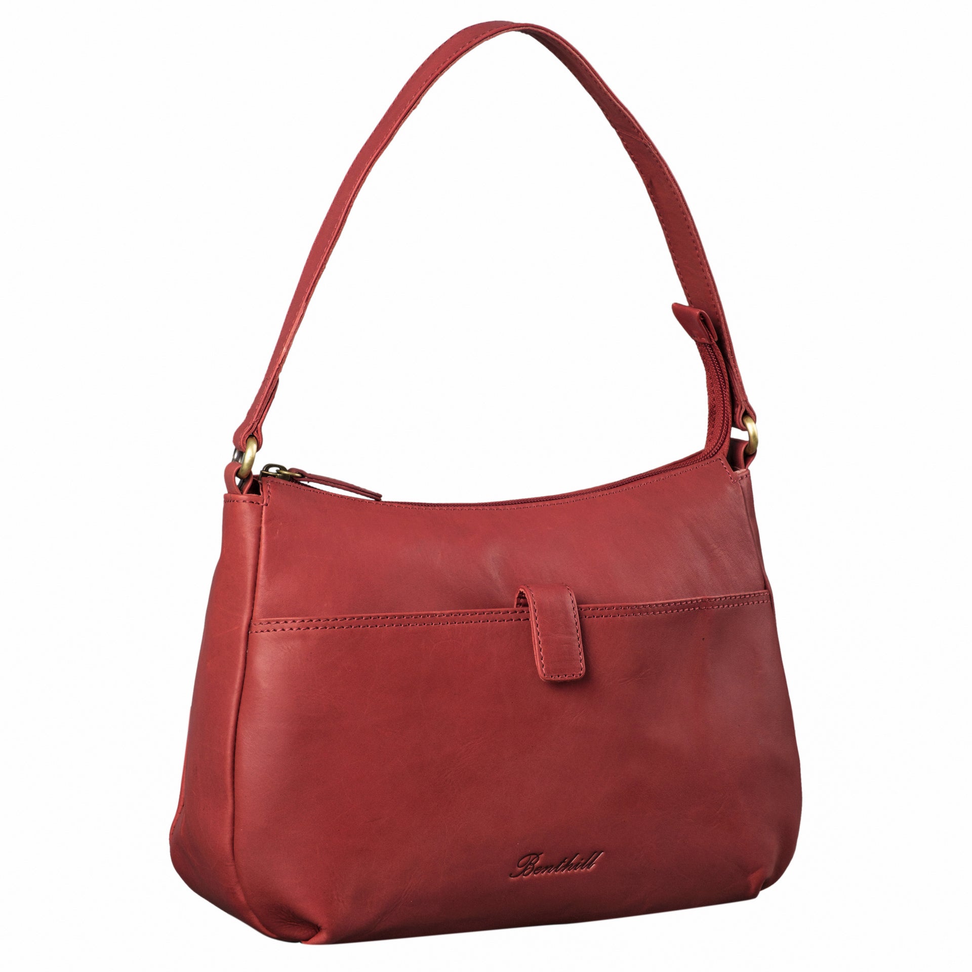 Benthill Handtasche Damen Leder - Damentasche aus Rindsleder - Echt Leder Schultertasche mit Reißverschluss - Vintage Umhängetasche
