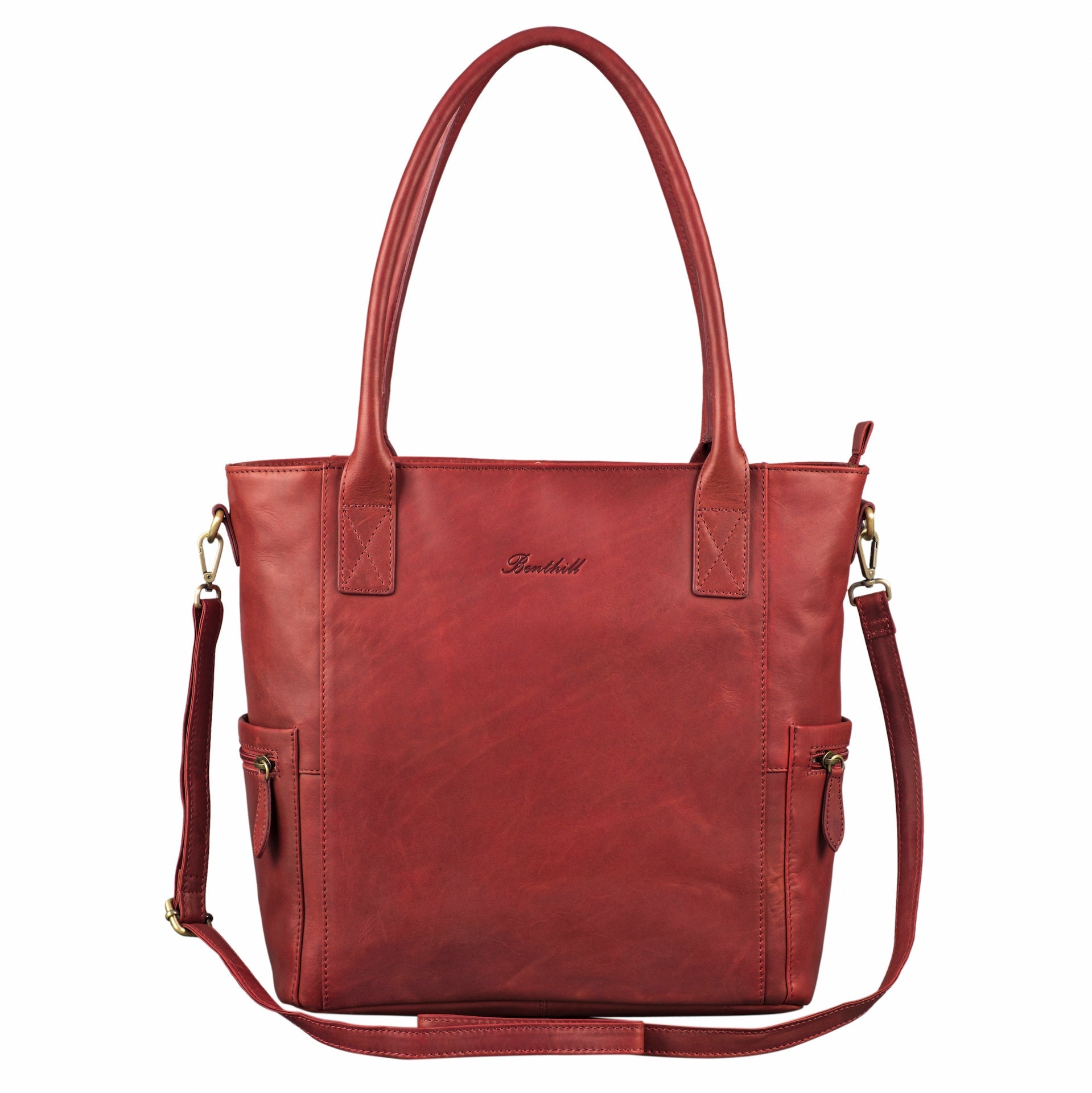 Benthill Damen Shopper Leder - Umhängetasche aus echtem Rindsleder - Handtasche mit Reißverschluss - Schultertasche / Vintage Tasche
