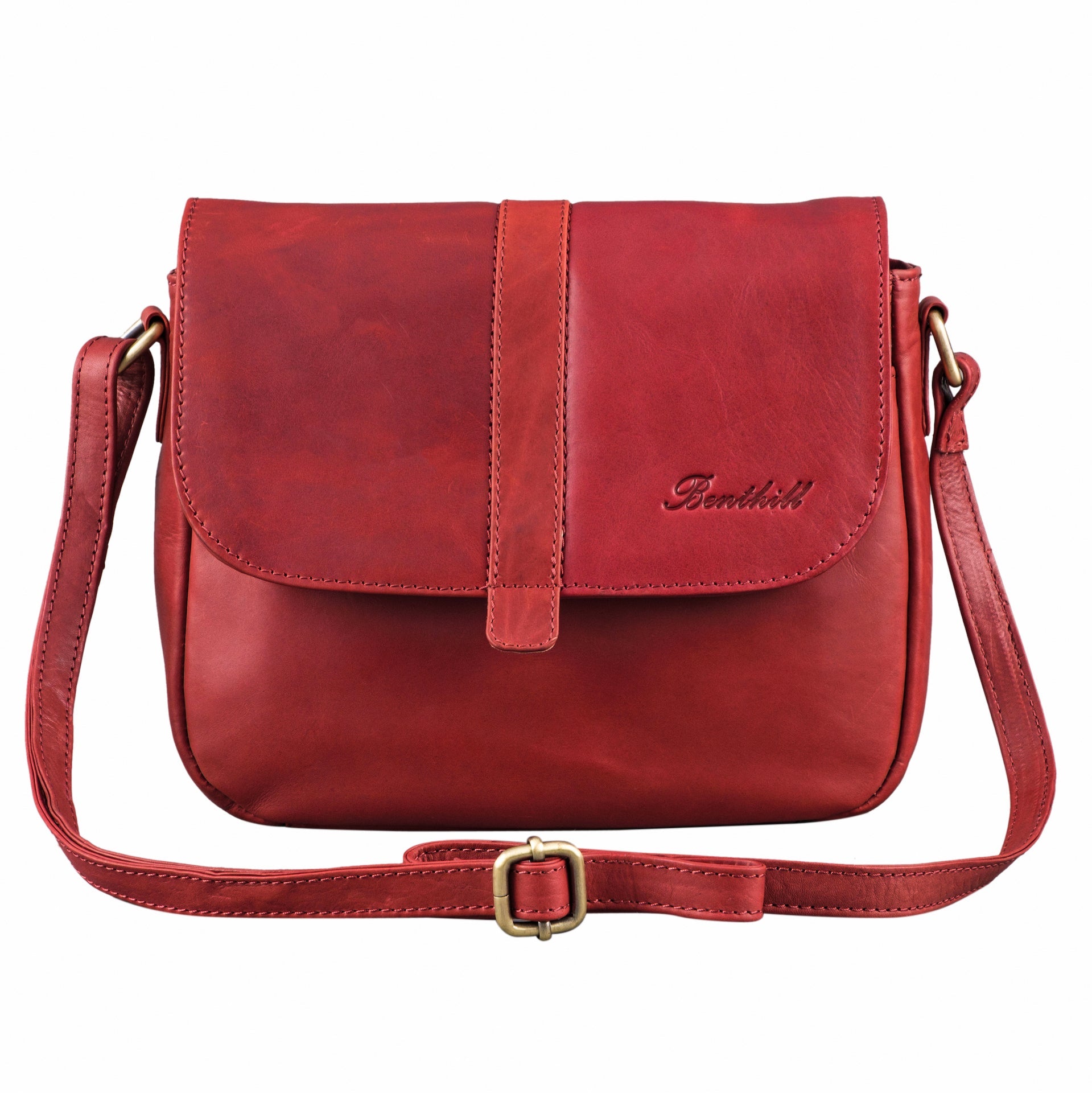 Benthill Damen Tasche aus Echt-Leder - Handtasche aus Rindsleder - Schultertasche mit Reißverschluss - Vintage Umhängetasche