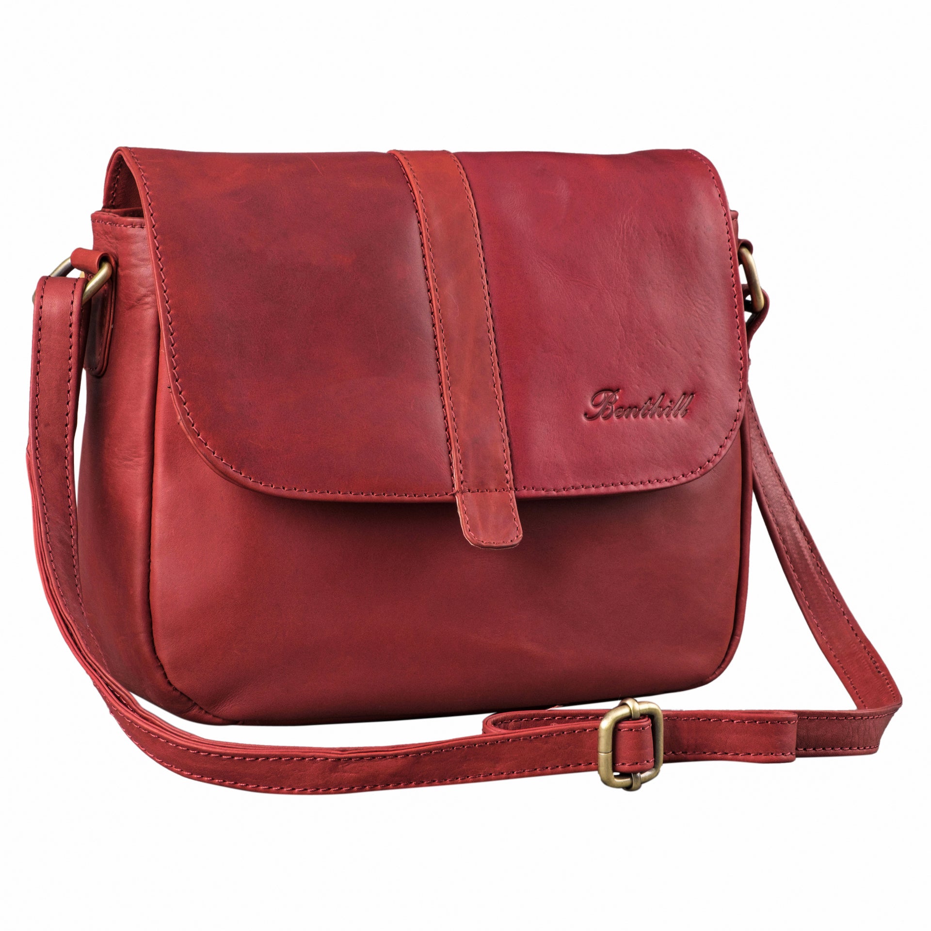 Benthill Damen Tasche aus Echt-Leder - Handtasche aus Rindsleder - Schultertasche mit Reißverschluss - Vintage Umhängetasche