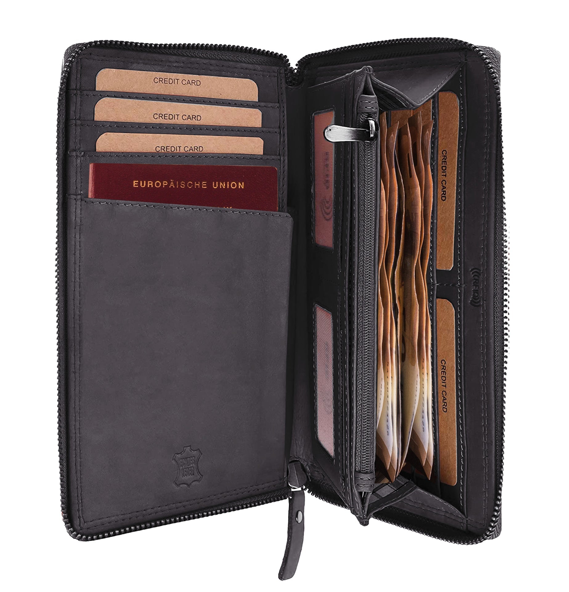Benthill Reisebrieftasche Echt Leder | Große Dokumententasche mit RFID Schutz - Travel / Wallet aus hochwertigem Leder | Organizer / XXL Mappe | Portemonnaie mit Handyfach