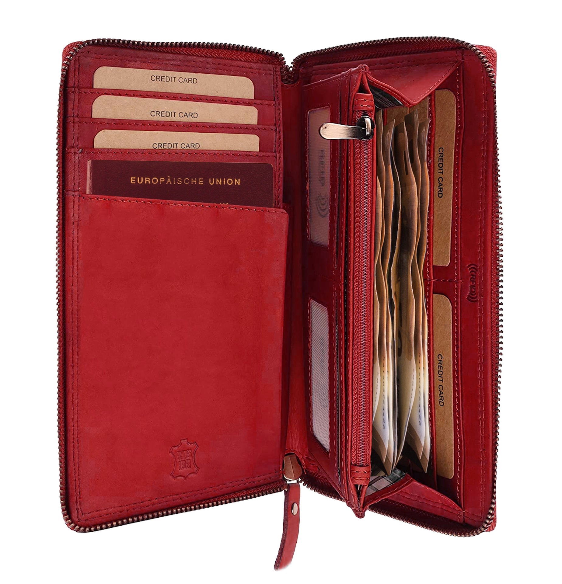 Benthill Reisebrieftasche Echt Leder | Große Dokumententasche mit RFID Schutz - Travel / Wallet aus hochwertigem Leder | Organizer / XXL Mappe | Portemonnaie mit Handyfach