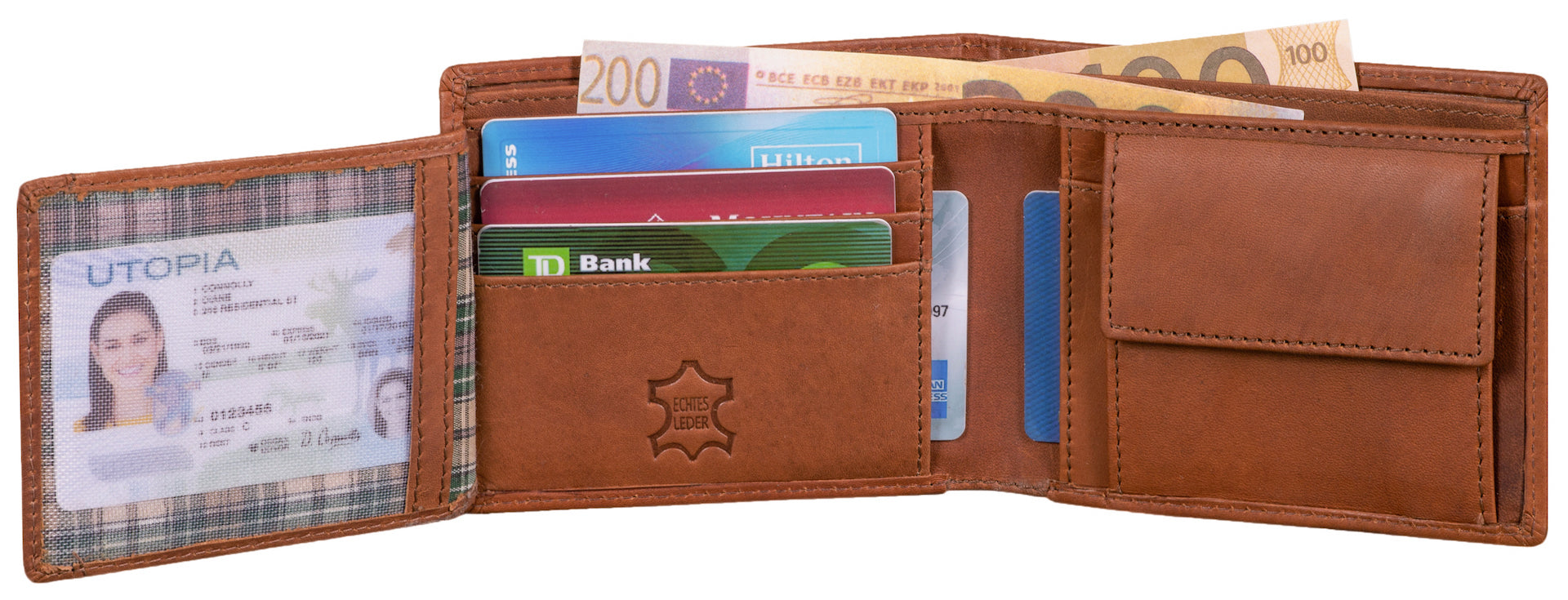 Benthill Geldbörse Herren Echt Leder - Portemonnaie mit RFID-Schutz - Männer Geldbeutel - Portmonee