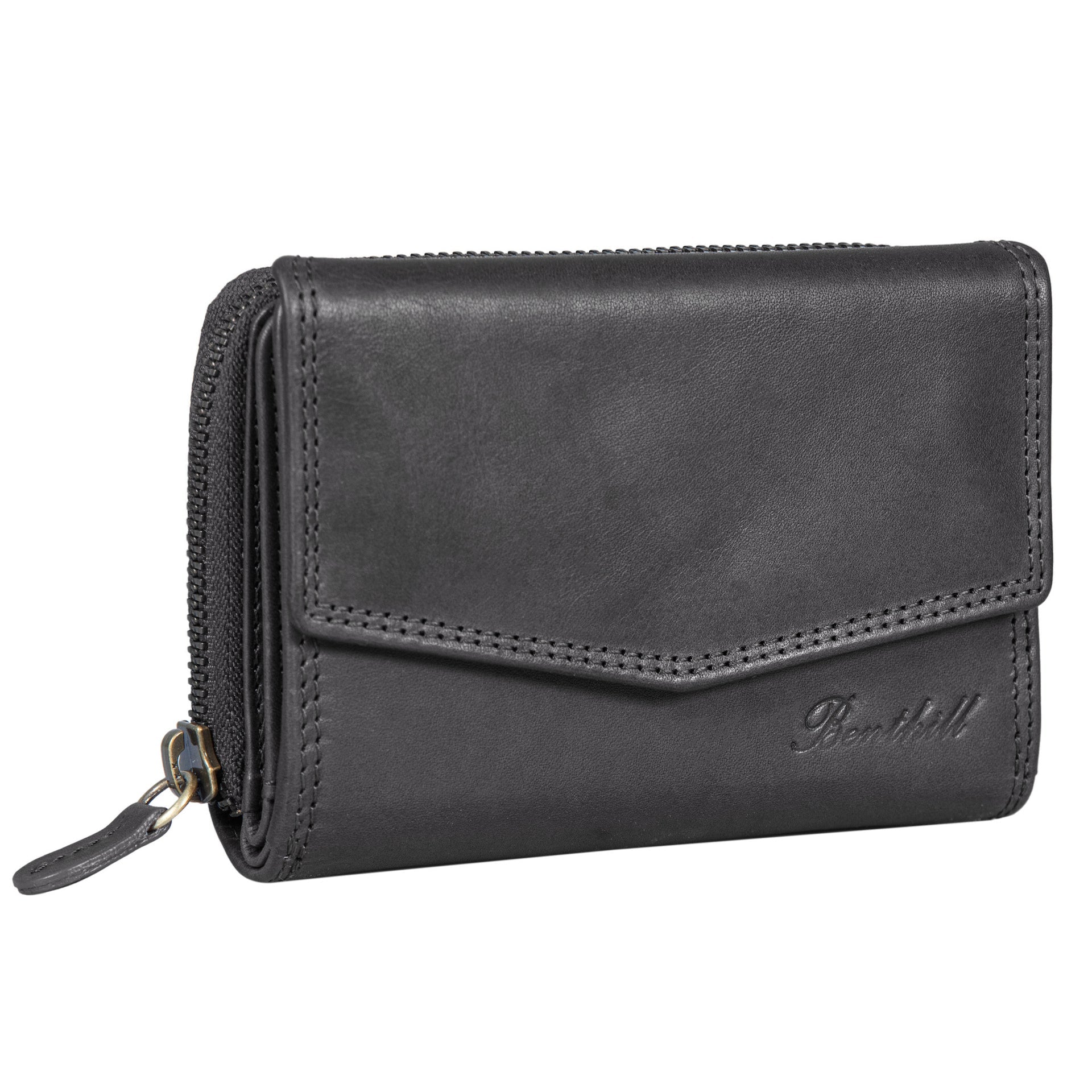 Benthill Portemonnaie Damen Leder - RFID Echtleder Geldbörse - Vintage Portmonee - Münzfach mit Reißverschluss