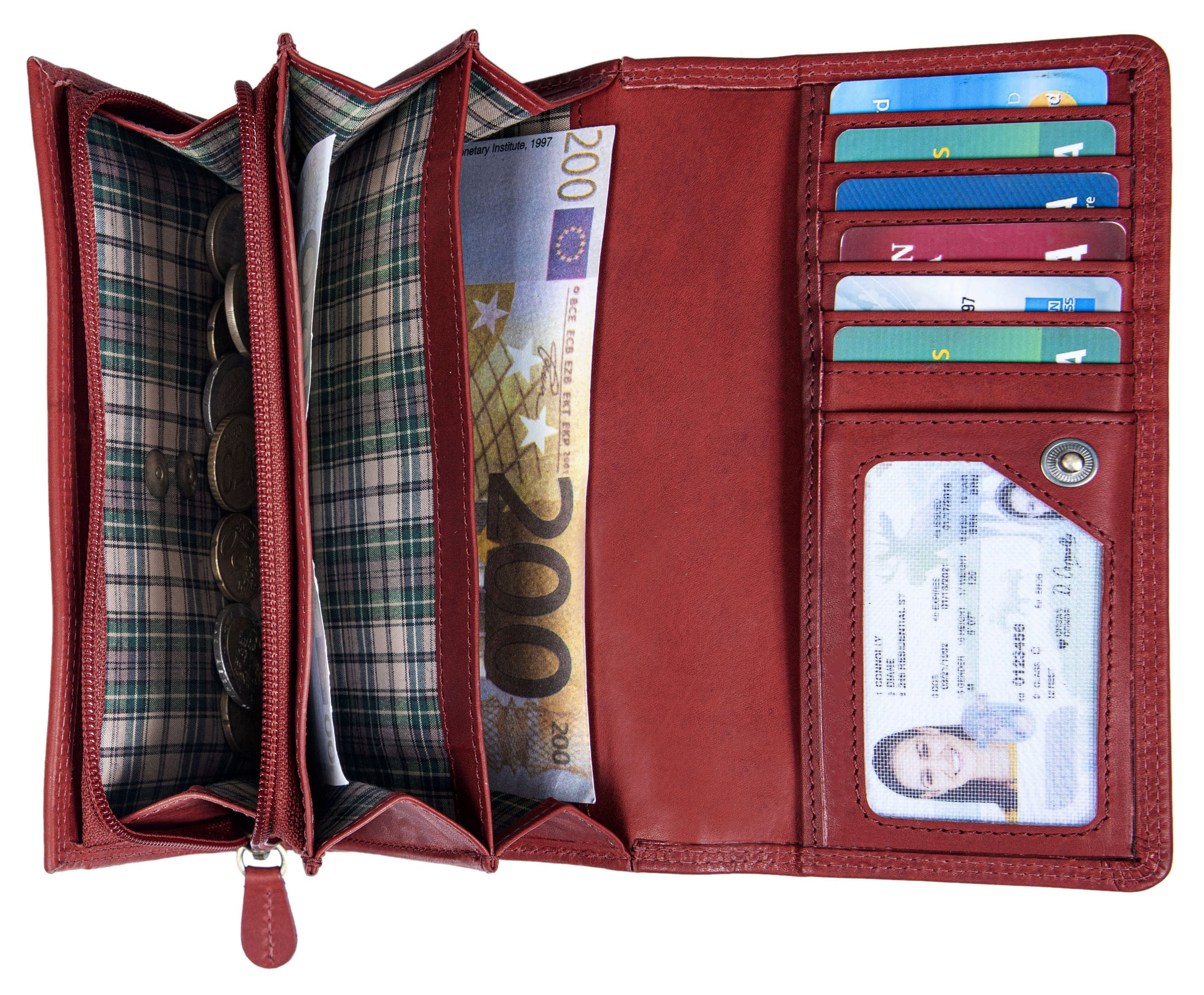 Benthill Damen Portemonnaie XXL mit RFID-Schutz | Echt-Leder Damen Geldbörse Gross | Große Vintage Damenbörse mit vielen Fächern XXL