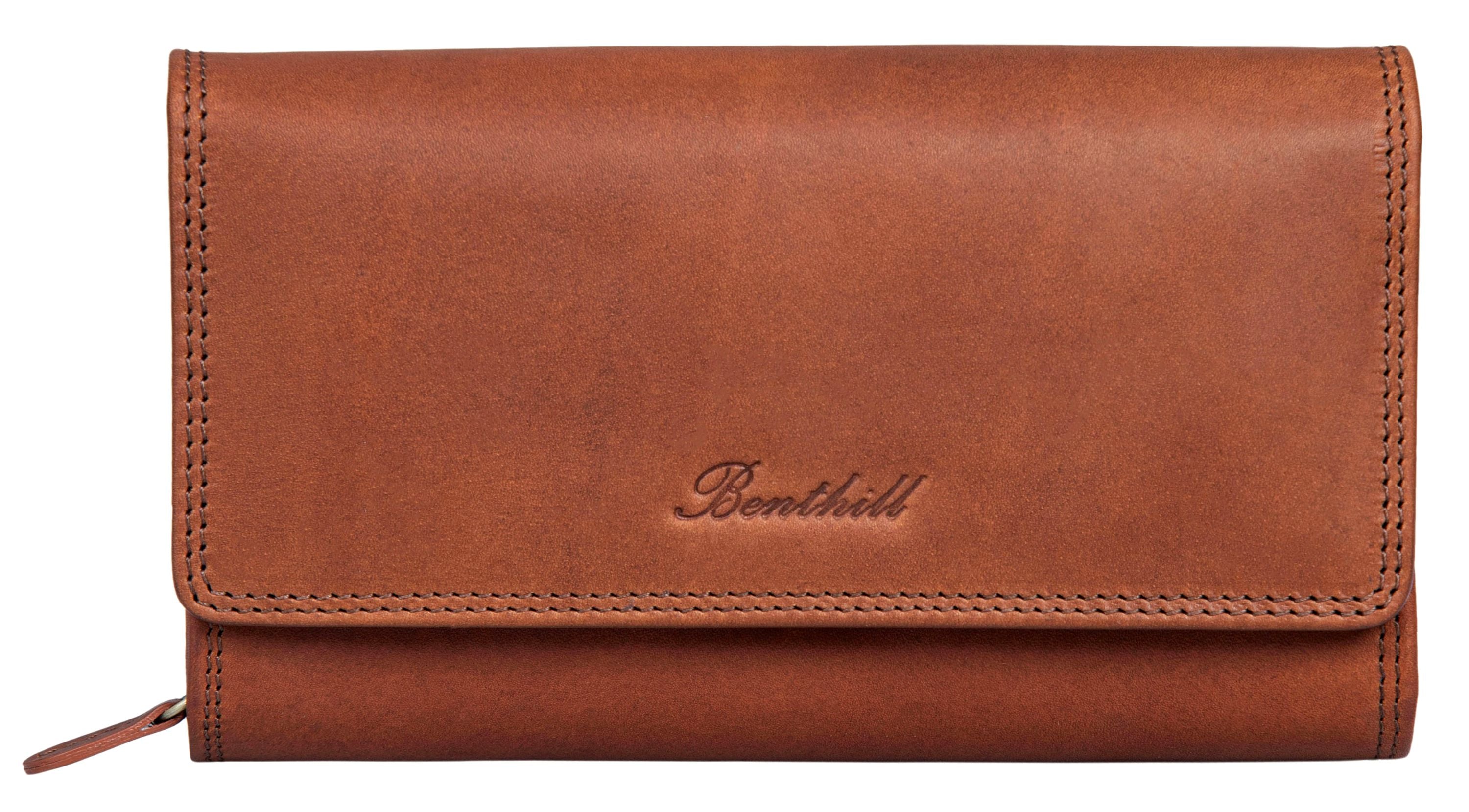 Benthill Damen Portemonnaie XXL mit RFID-Schutz | Echt-Leder Damen Geldbörse Gross | Große Vintage Damenbörse mit vielen Fächern XXL