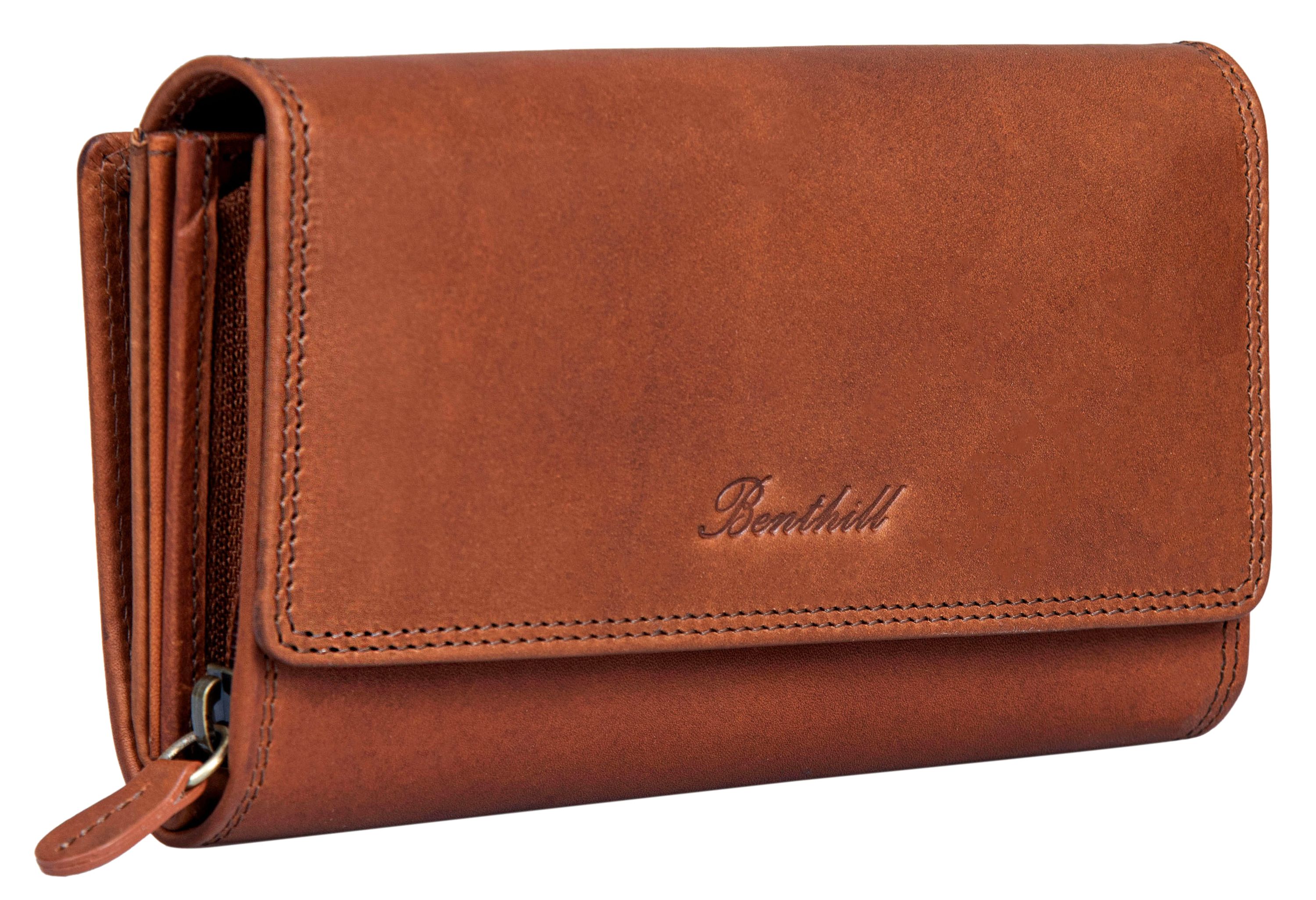 Benthill Damen Portemonnaie XXL mit RFID-Schutz | Echt-Leder Damen Geldbörse Gross | Große Vintage Damenbörse mit vielen Fächern XXL