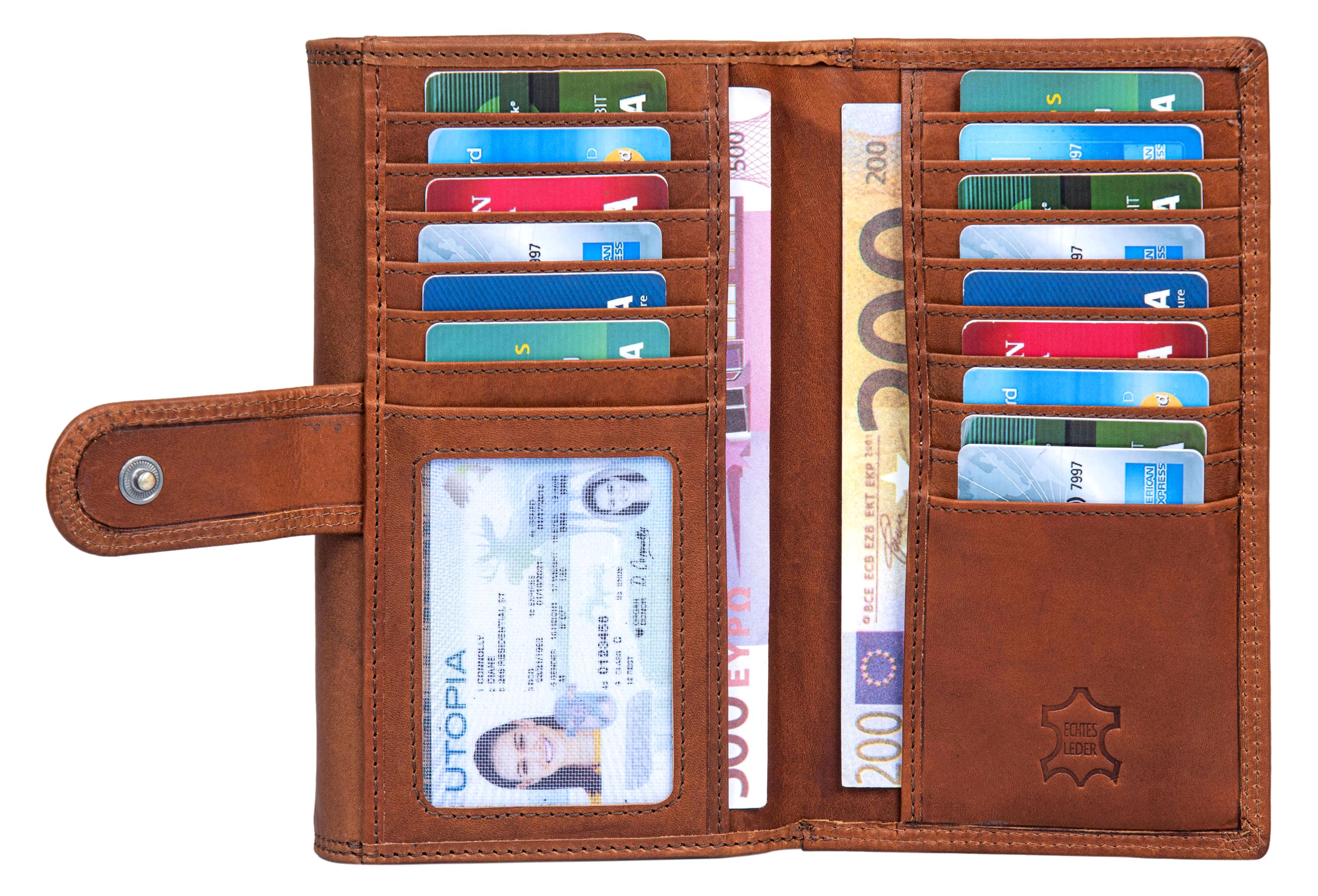 Benthill Damen Portemonnaie XXL mit RFID-Schutz | Echt-Leder Damen Geldbörse Gross | Große Vintage Damenbörse mit vielen Fächern XXL