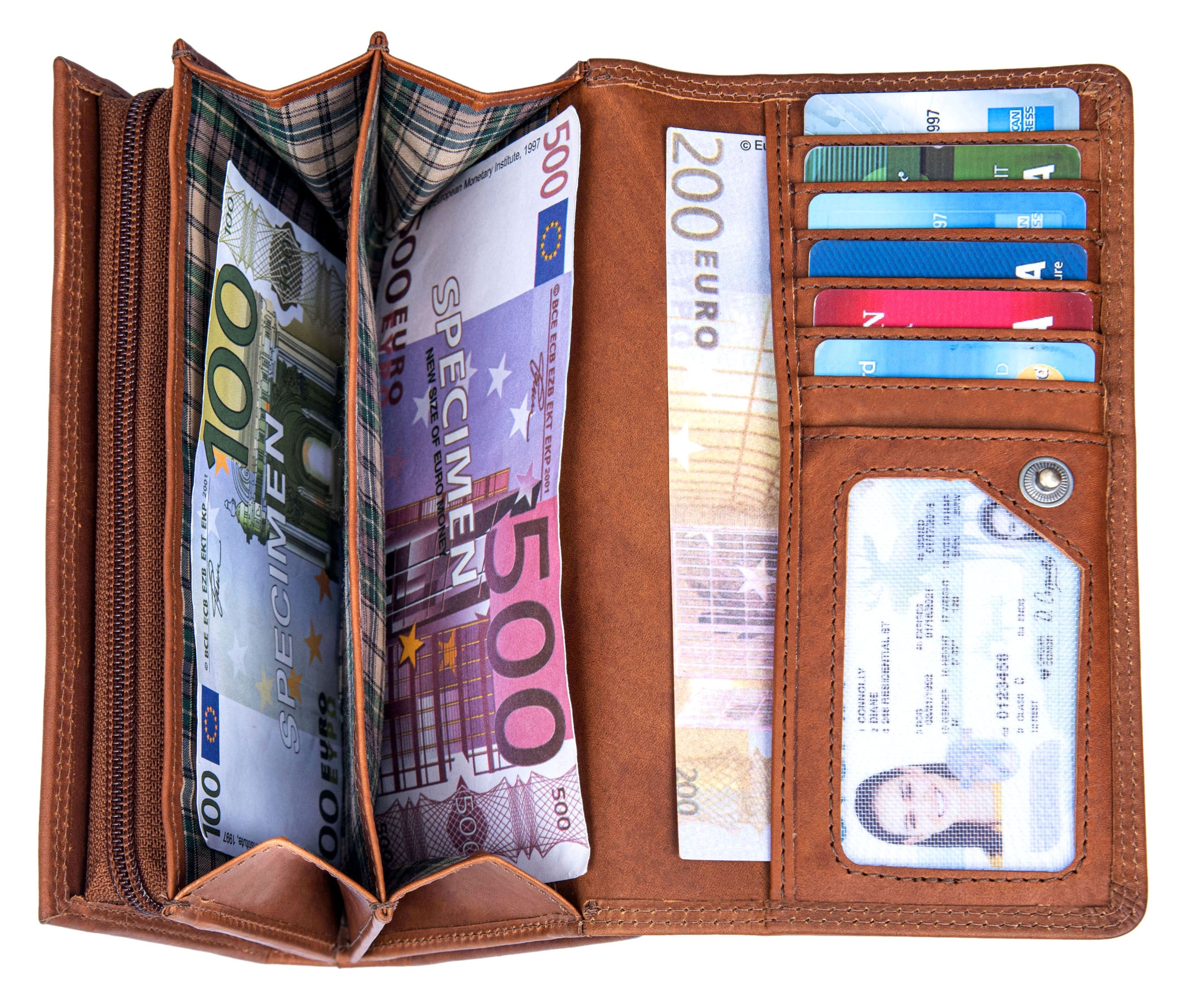 Benthill Damen Portemonnaie XXL mit RFID-Schutz | Echt-Leder Damen Geldbörse Gross | Große Vintage Damenbörse mit vielen Fächern XXL