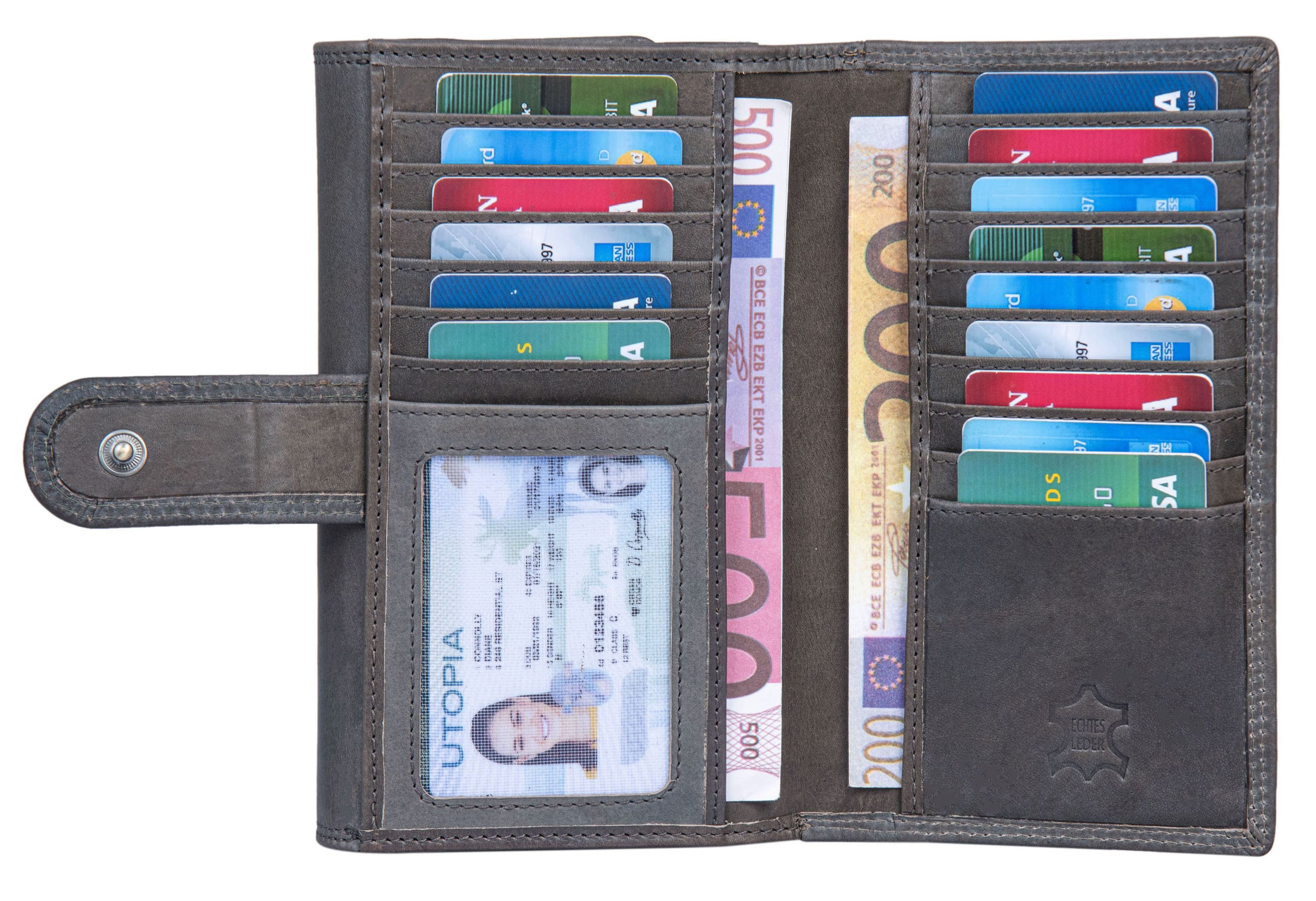 Benthill Damen Portemonnaie XXL mit RFID-Schutz | Echt-Leder Damen Geldbörse Gross | Große Vintage Damenbörse mit vielen Fächern XXL