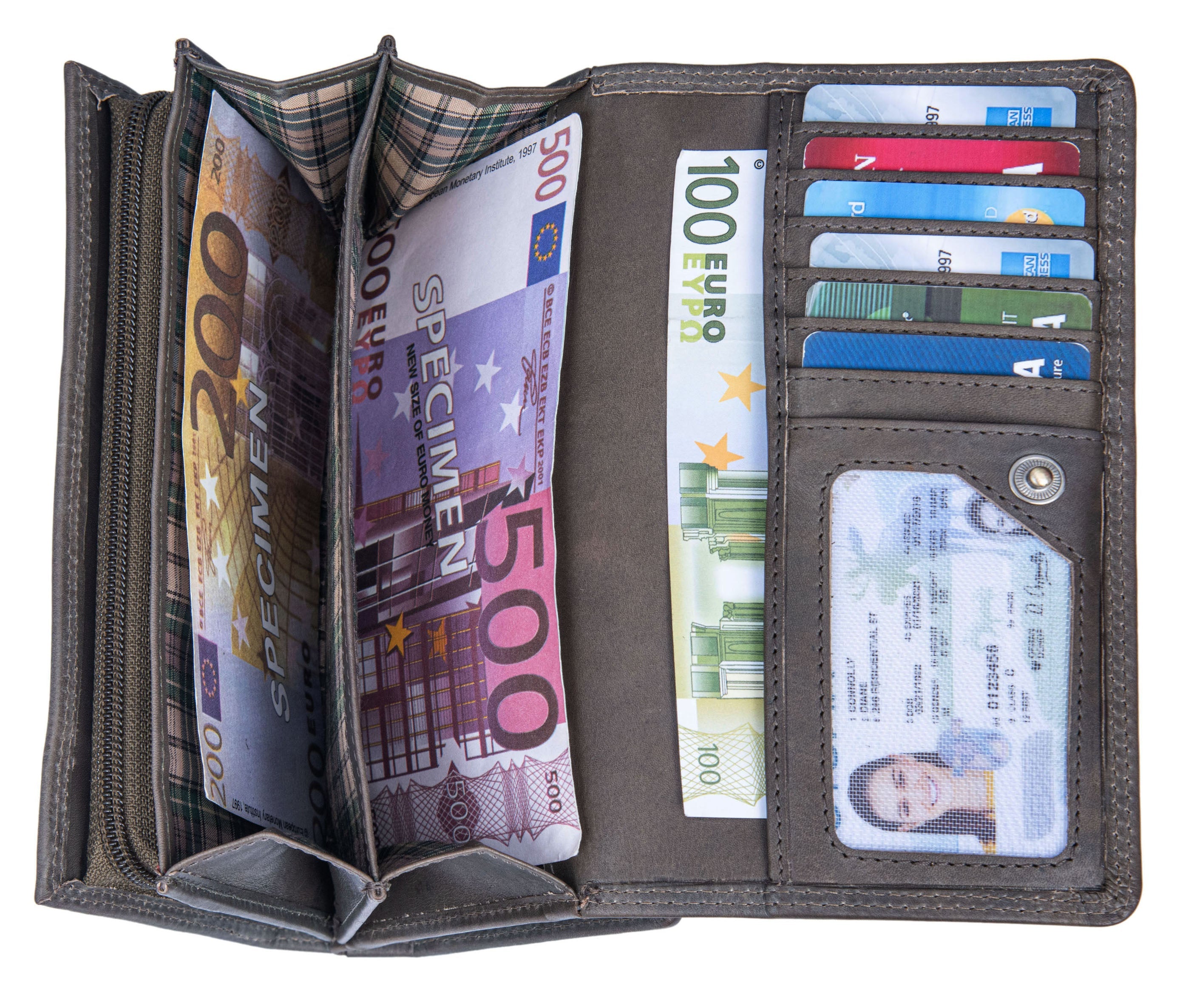 Benthill Damen Portemonnaie XXL mit RFID-Schutz | Echt-Leder Damen Geldbörse Gross | Große Vintage Damenbörse mit vielen Fächern XXL