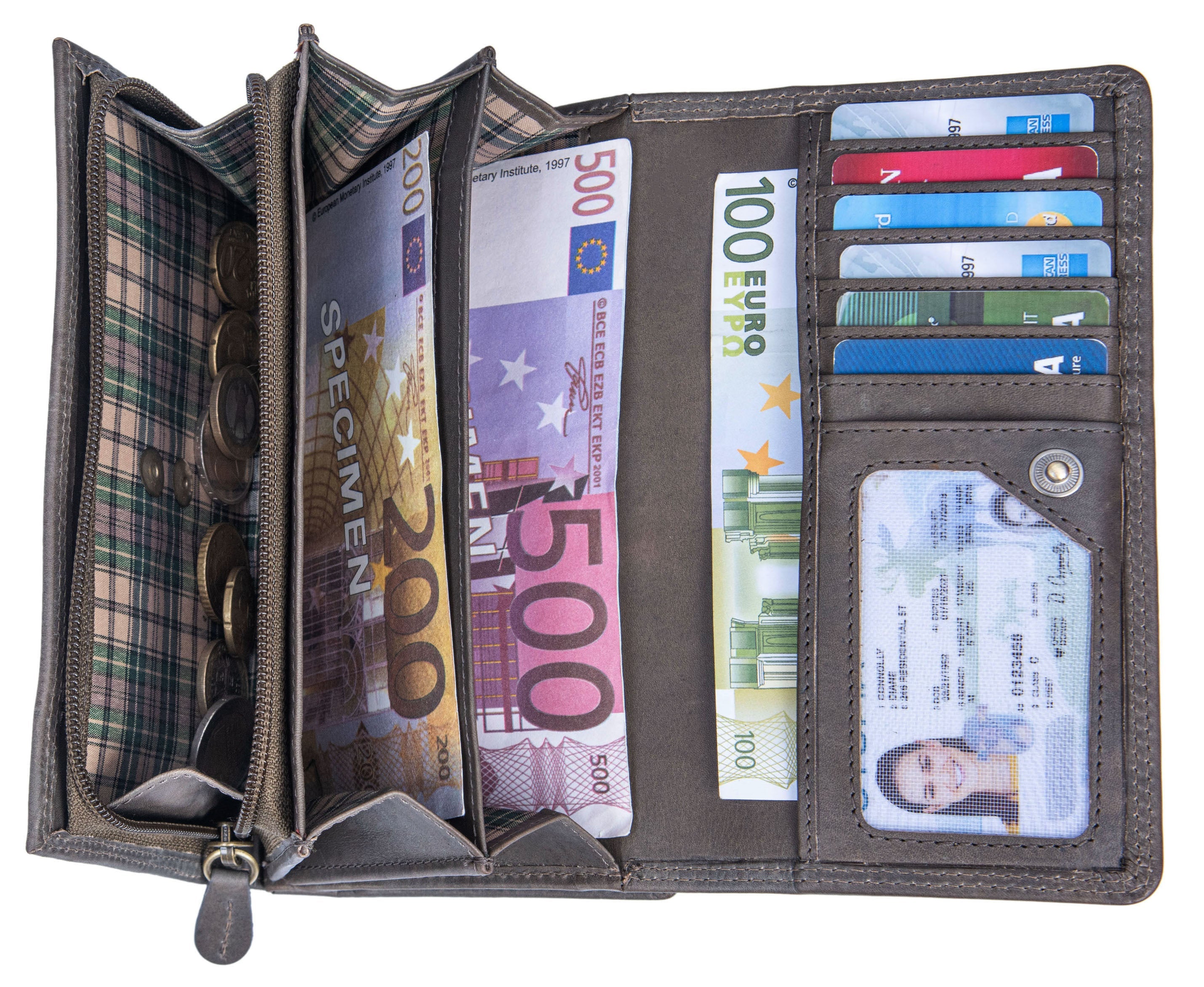 Benthill Damen Portemonnaie XXL mit RFID-Schutz | Echt-Leder Damen Geldbörse Gross | Große Vintage Damenbörse mit vielen Fächern XXL