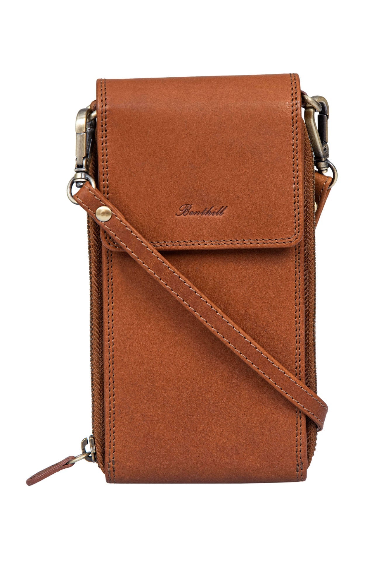 Benthill Damen Handy Umhängetasche Leder - RFID Portemonnaie aus echtem Rindsleder - Frauen Vintage Leder Geldbörse - Handtasche - Schultertasche