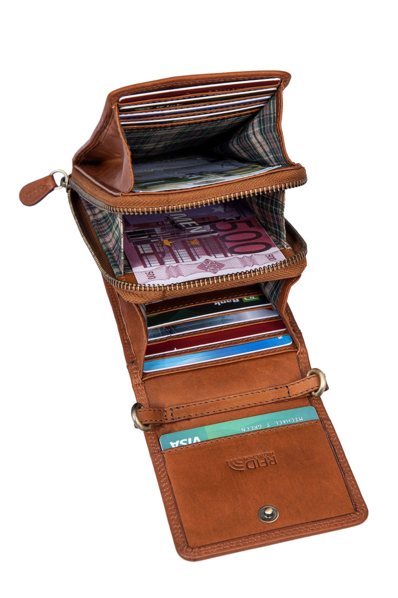 Benthill Damen Handy Umhängetasche Leder - RFID Portemonnaie aus echtem Rindsleder - Frauen Vintage Leder Geldbörse - Handtasche - Schultertasche