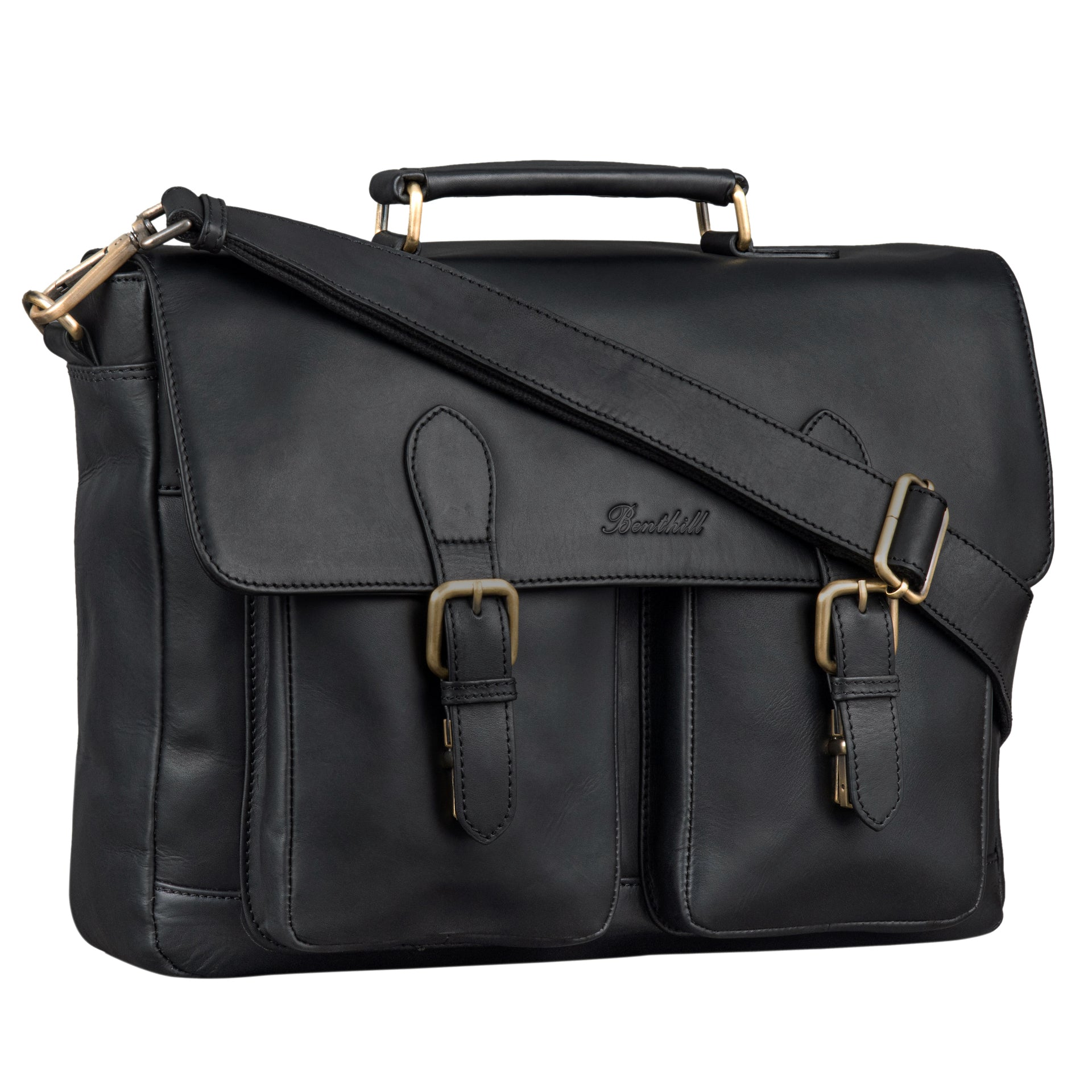 Benthill Aktentasche Leder Laptoptasche - Ledertasche für Damen und Herren Gross - Briefcase - Umhängetasche aus echtem Leder - Große Schultertasche für Laptop